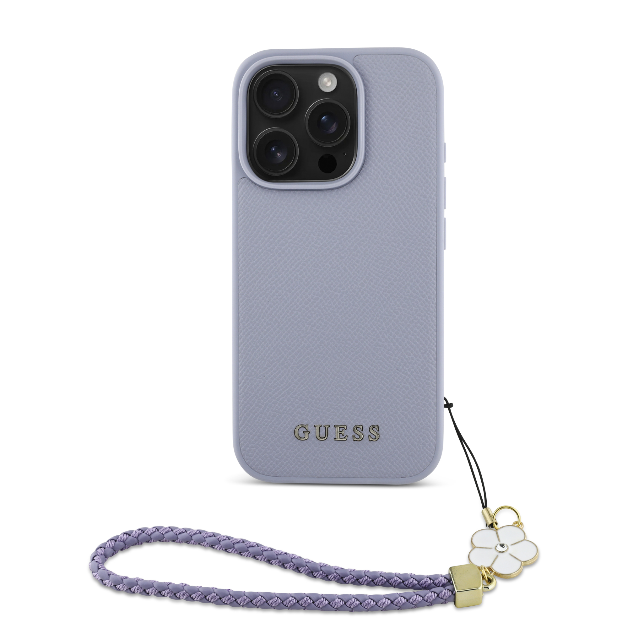 iPhone 16 Pro Max - GUESS Hard Case MagSafe Grained PU Flower Charm Strap Purple - 3