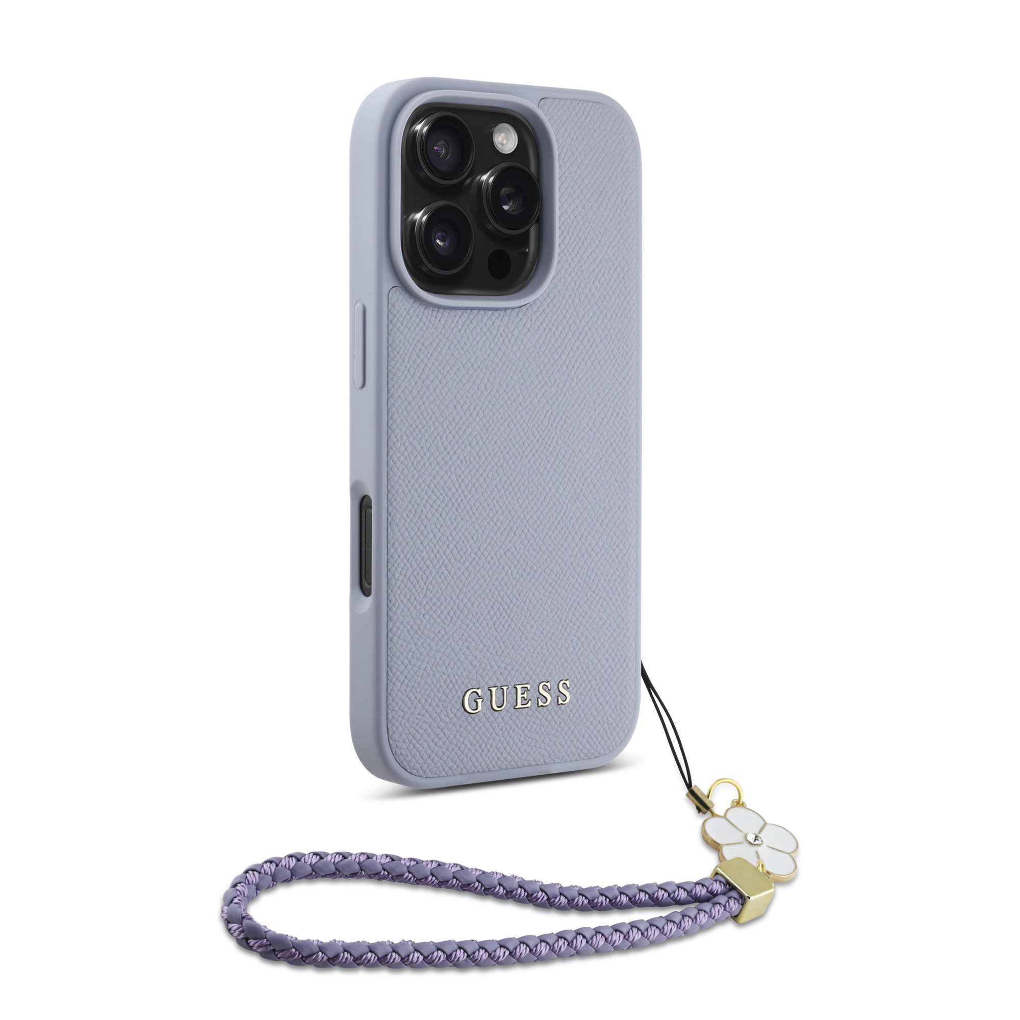 iPhone 16 Pro Max - GUESS Hard Case MagSafe Grained PU Flower Charm Strap Purple - 4