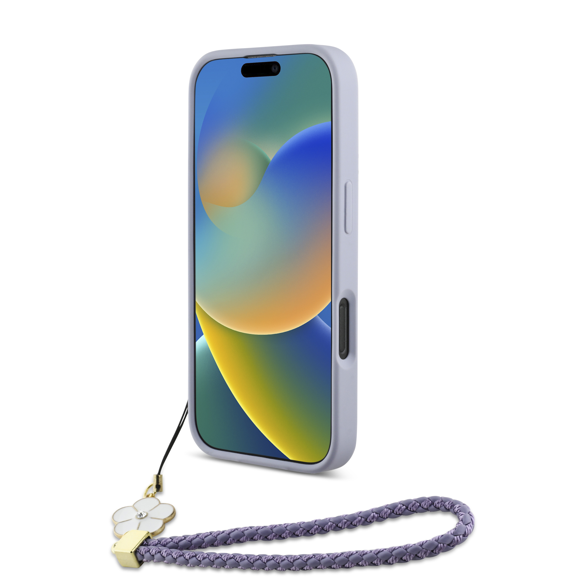 iPhone 16 Pro Max - GUESS Hard Case MagSafe Grained PU Flower Charm Strap Purple - 5