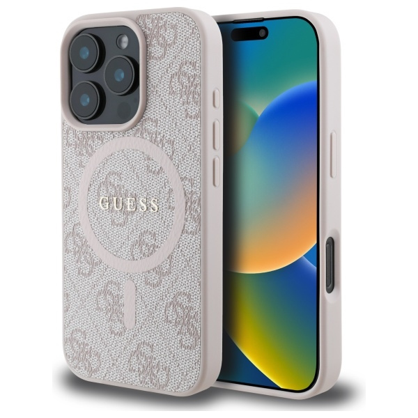 iPhone 16 Pro Max - GUESS PU Grained Gold Ring Pink