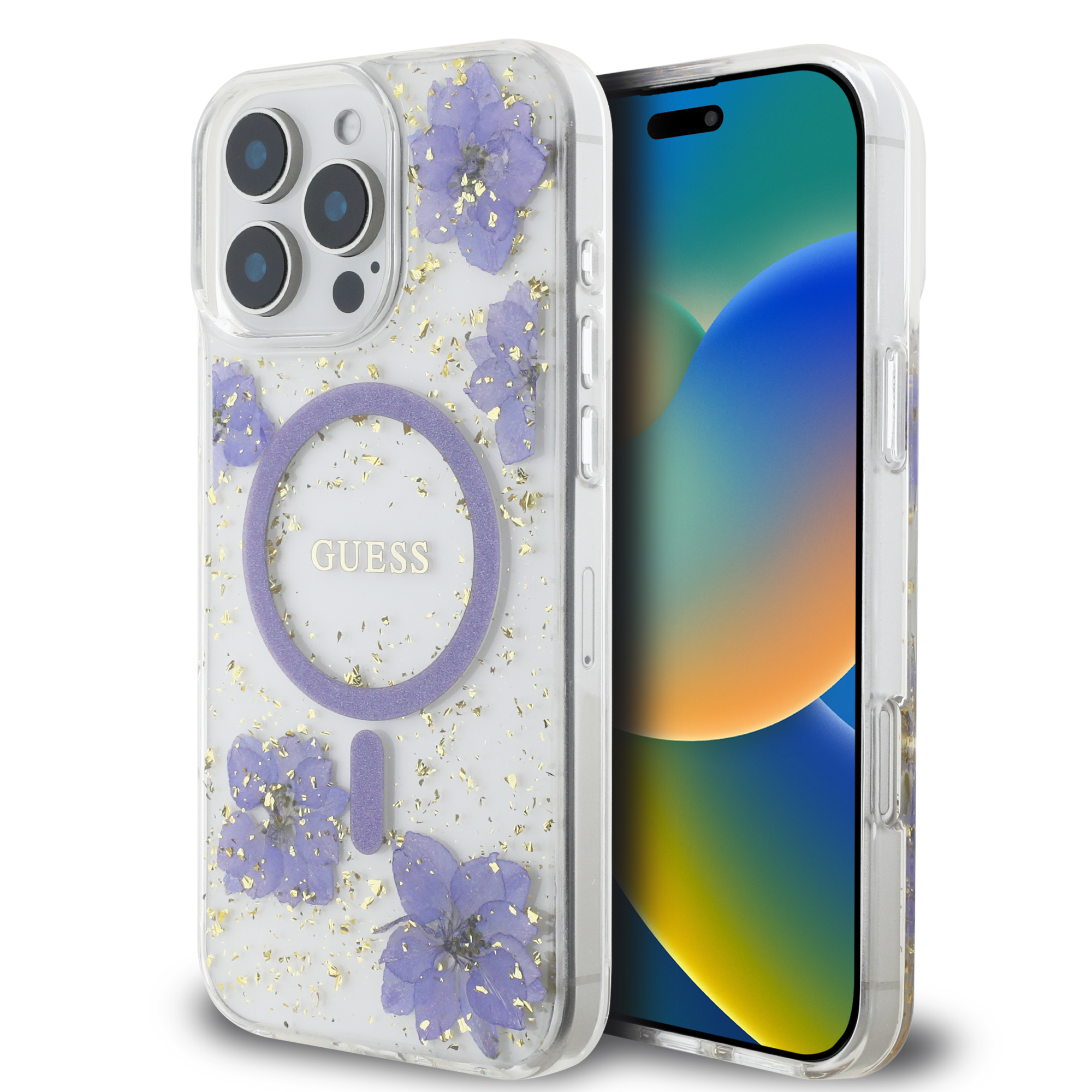 iPhone 16 Pro Max - GUESS PC/TPU Purple Hard Case MagSafe Resin Flower - 2