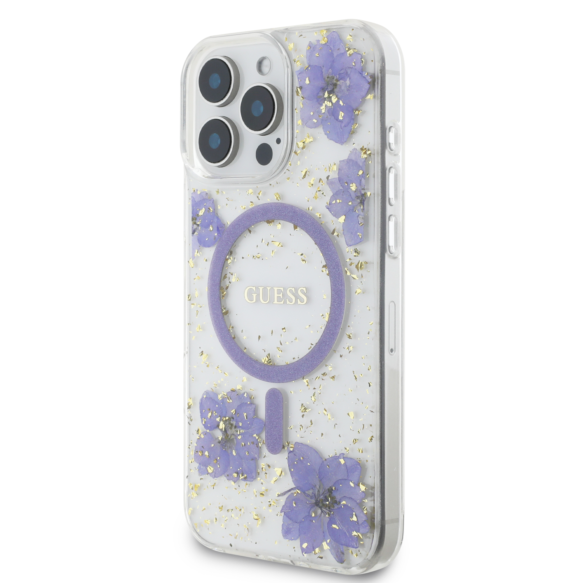 iPhone 16 Pro Max - GUESS PC/TPU Purple Hard Case MagSafe Resin Flower - 3