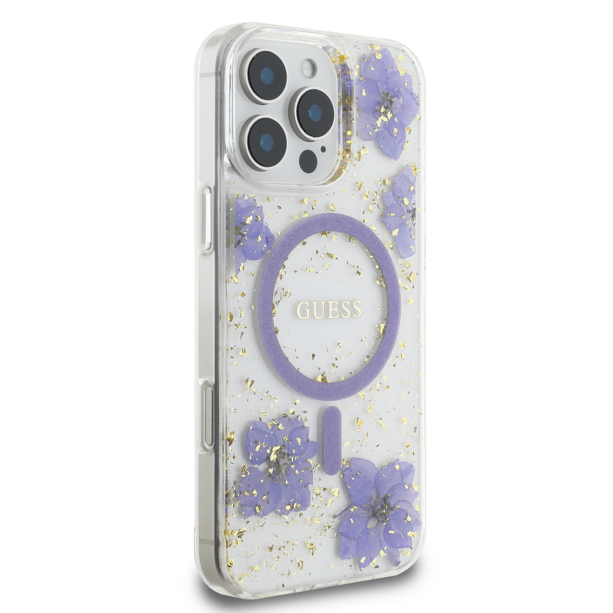 iPhone 16 Pro Max - GUESS PC/TPU Purple Hard Case MagSafe Resin Flower - 4
