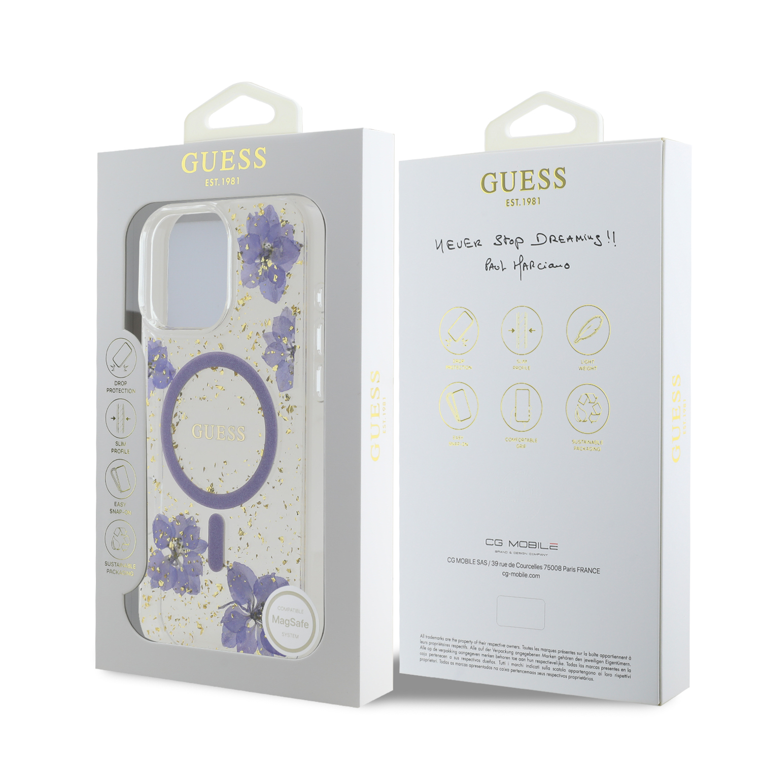 iPhone 16 Pro Max - GUESS PC/TPU Purple Hard Case MagSafe Resin Flower - 8