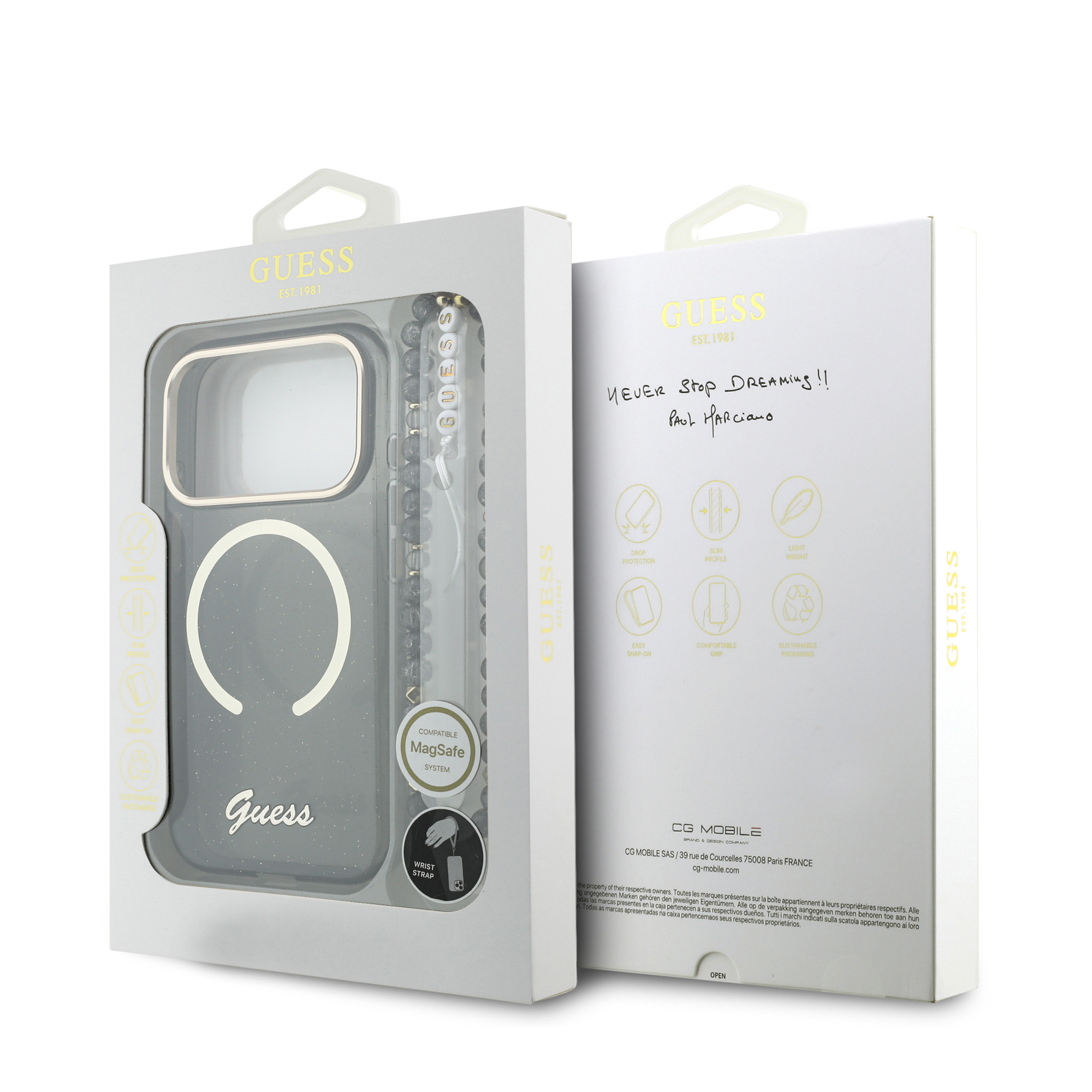 iPhone 17 Pro - GUESS Glitters Script Strap Black - 8