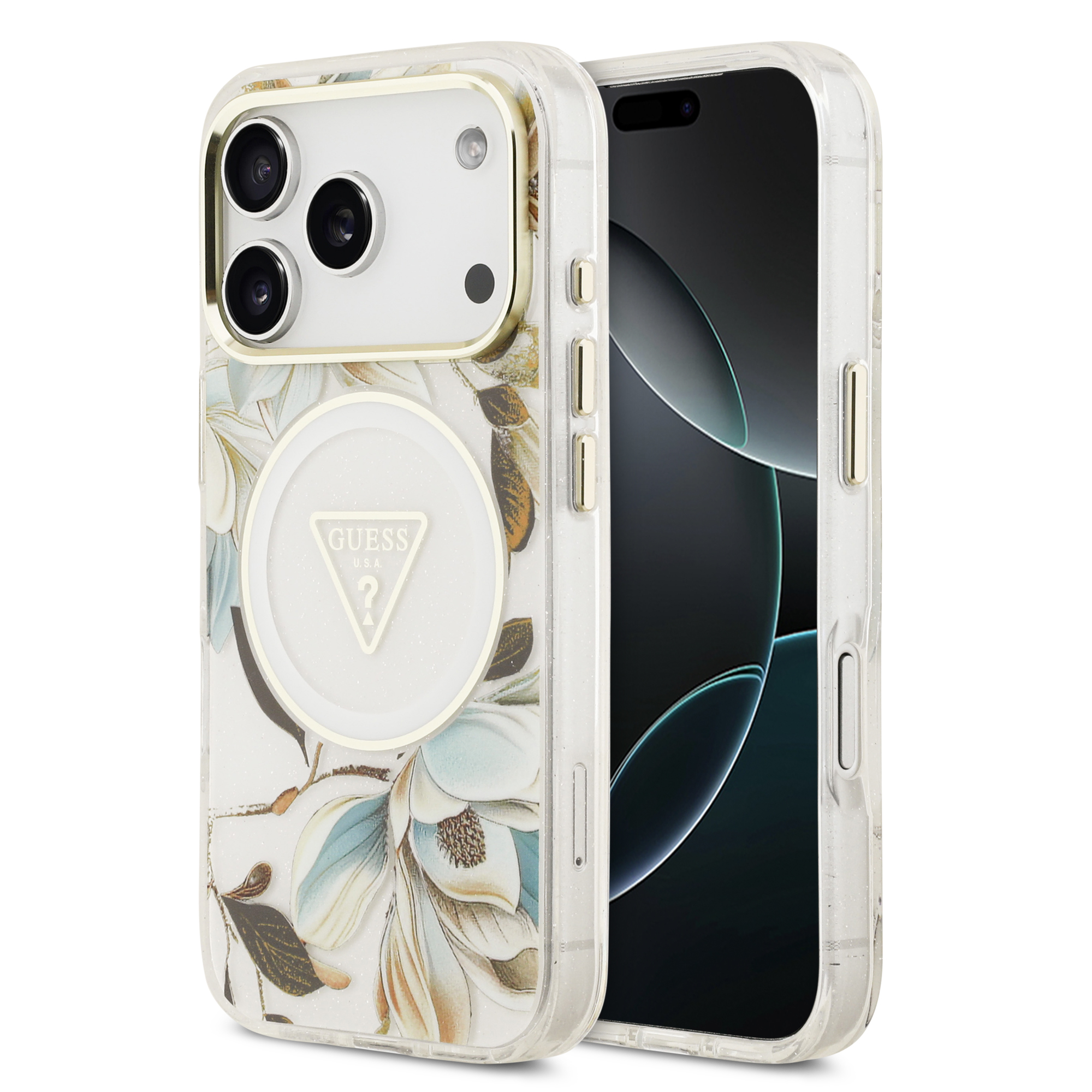 iPhone 17 Pro Max - GUESS Glitter Flowers Triangle White - 2