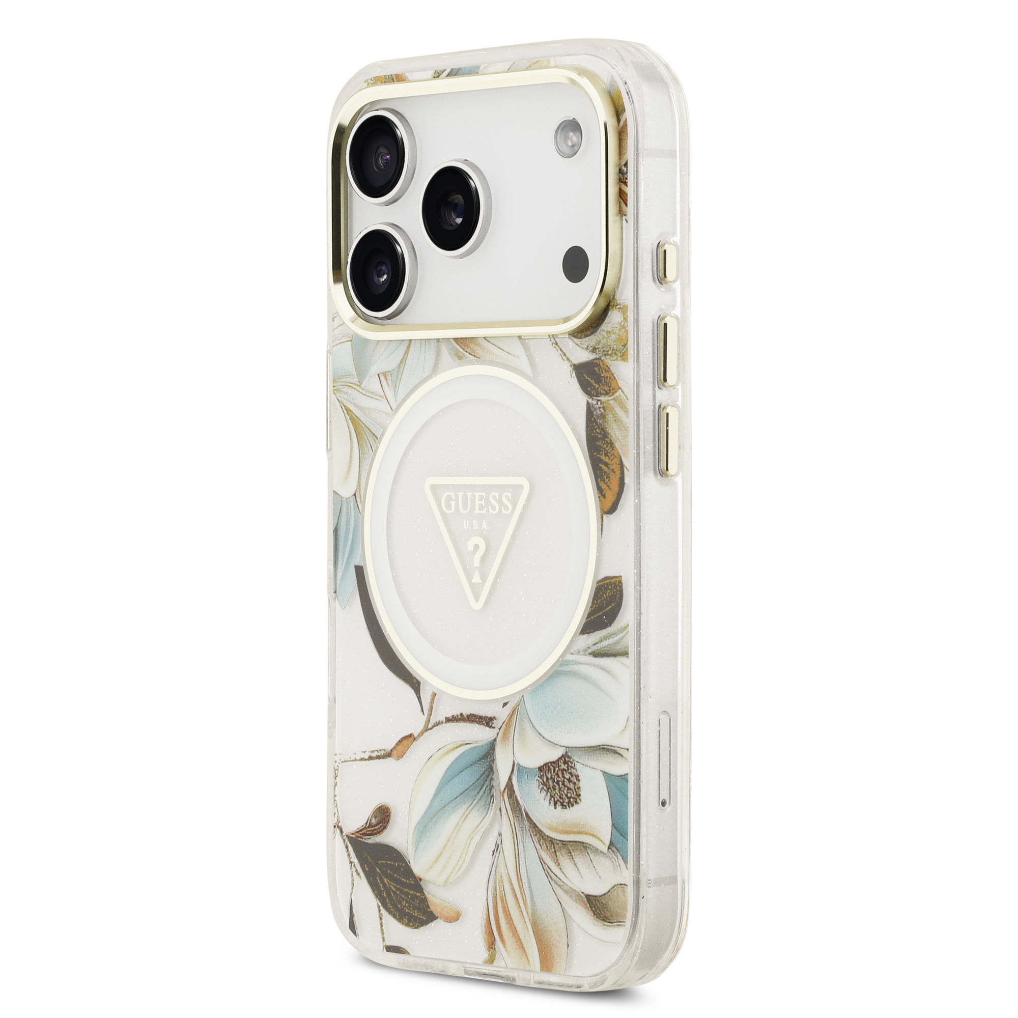 iPhone 17 Pro Max - GUESS Glitter Flowers Triangle White - 3