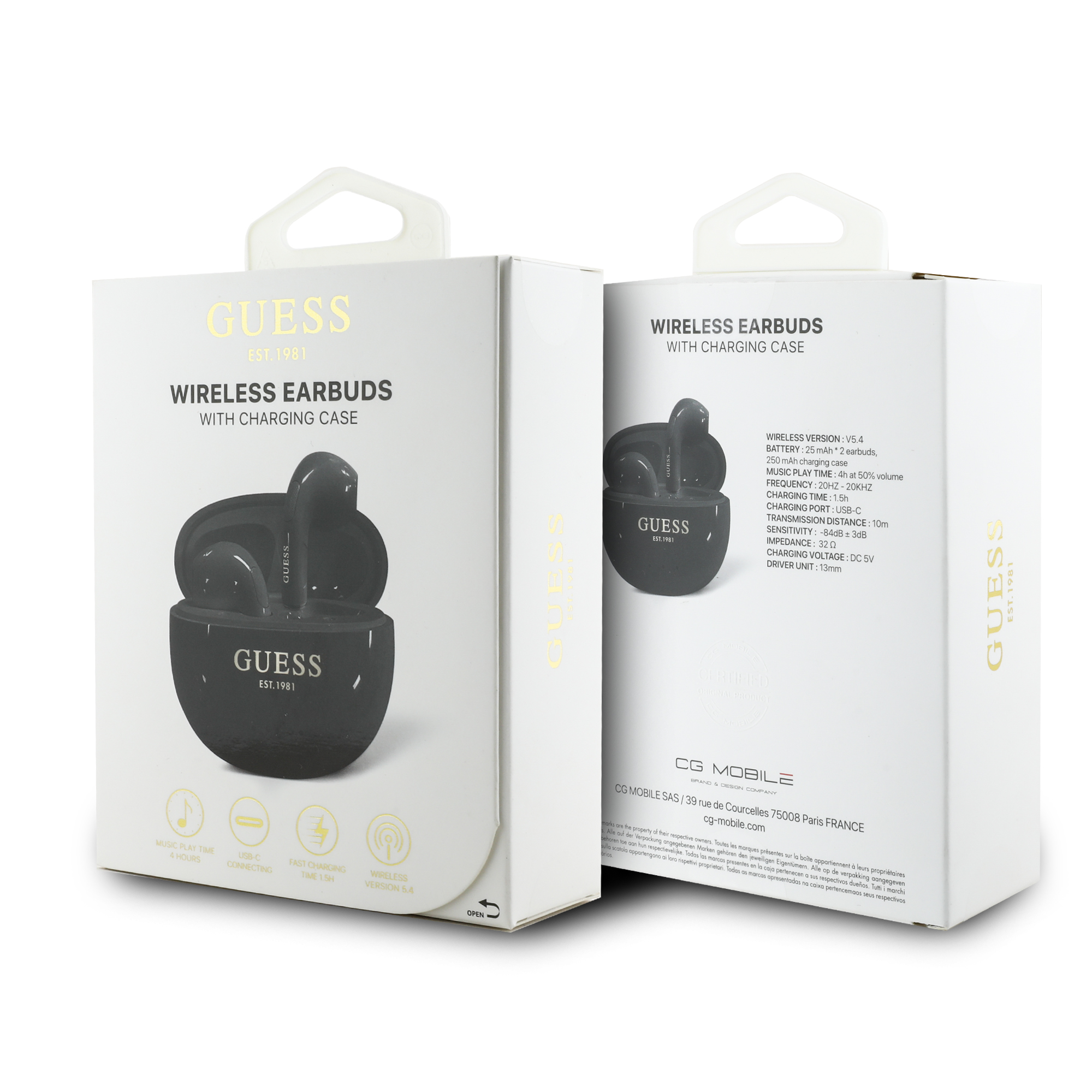 TWS Earbuds - GUESS Glossy Effect Egg Shape Classic Logo Black - 5