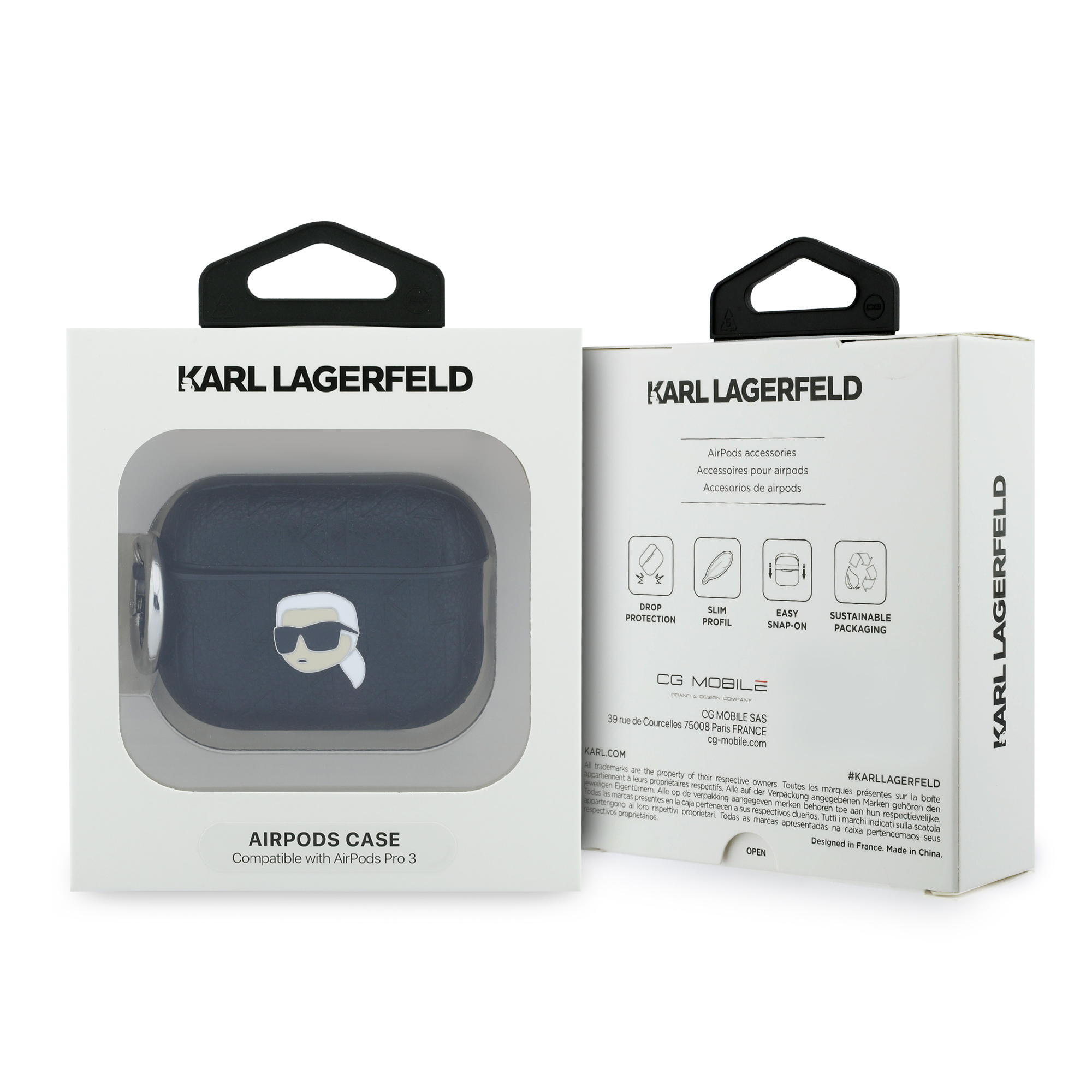 AirPods Pro 3 - KARL LAGERFELD Leather Karl Head Pin Monogram Black - 4