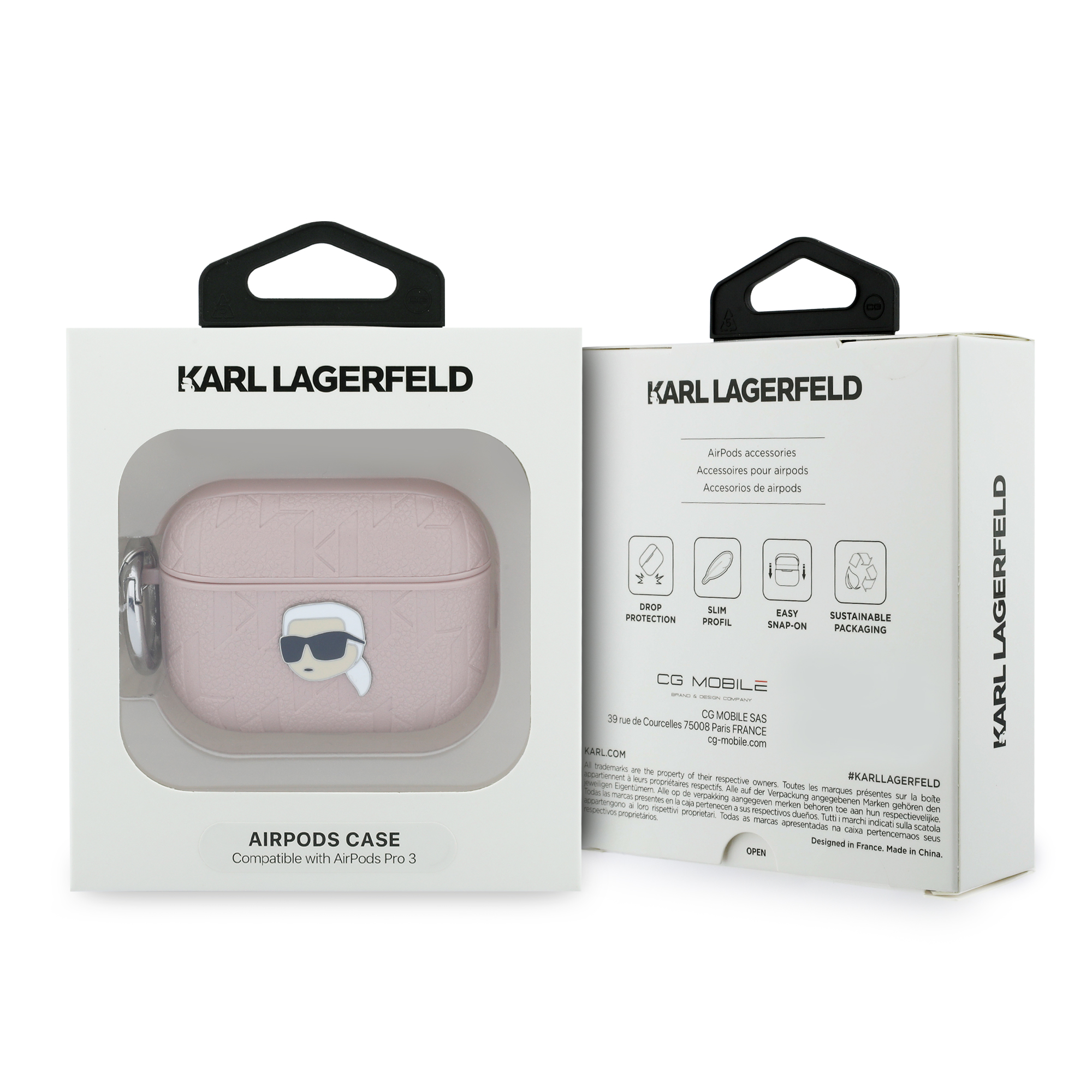 AirPods Pro 3 - KARL LAGERFELD Leather Karl Head Pin Monogram Pink - 4