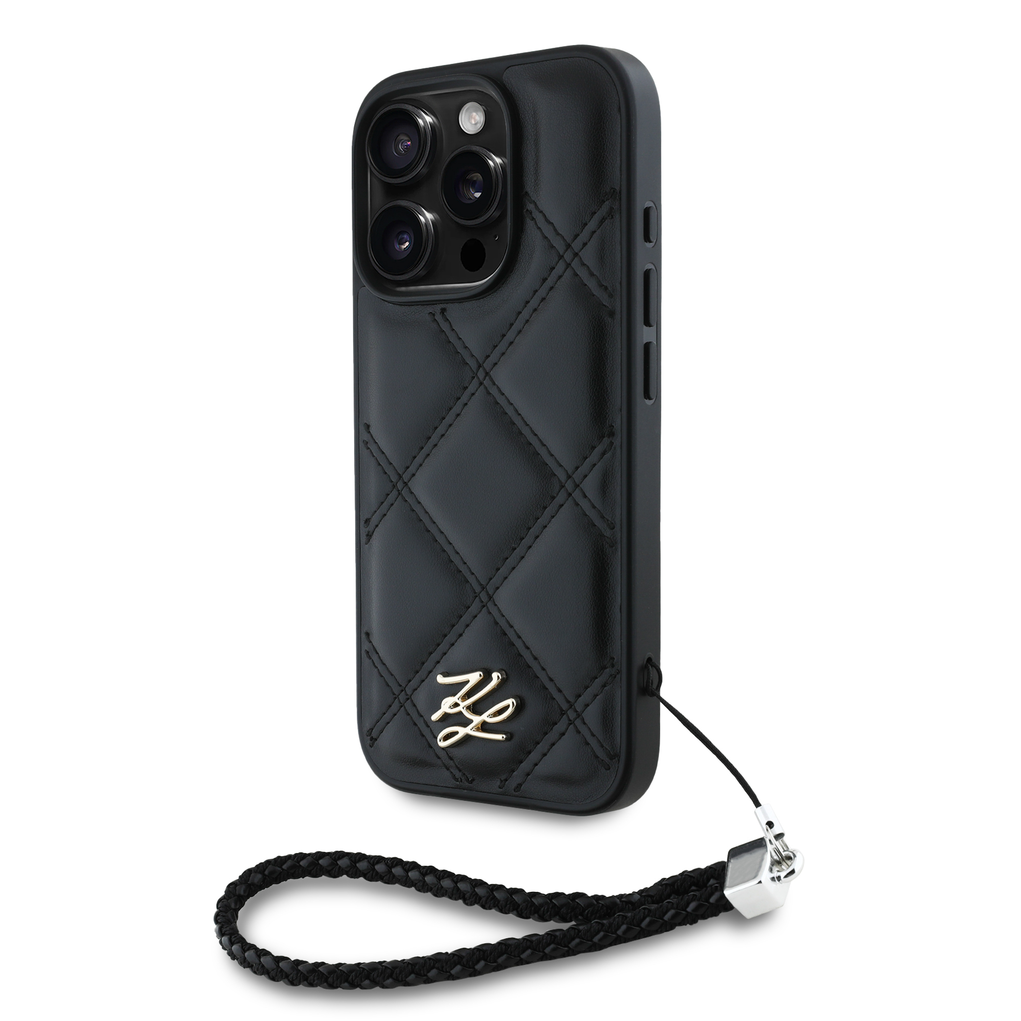 iPhone 16 Pro Max - KARL LAGERFELD Quilted Initial Chain Strap Black - 2