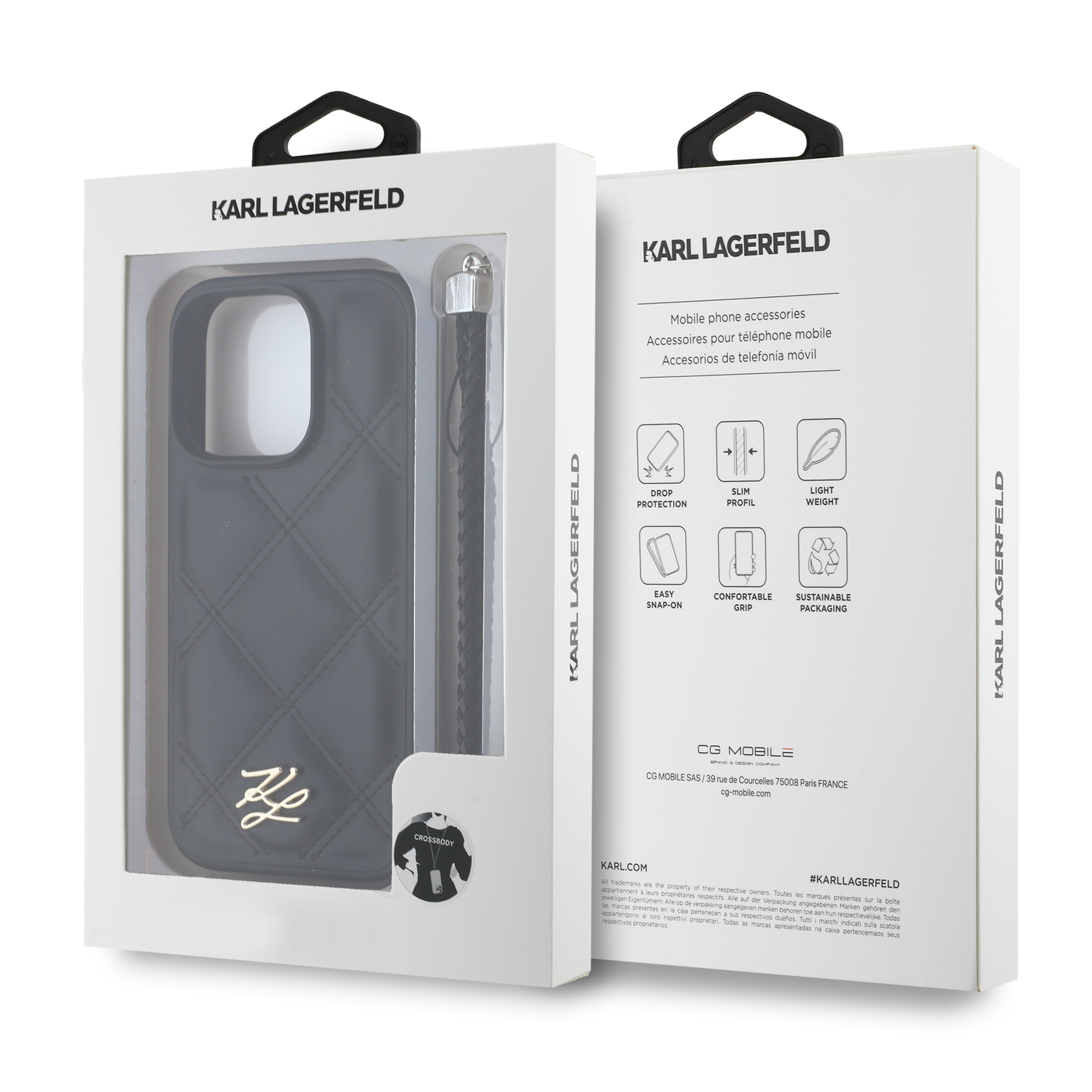 iPhone 16 Pro Max - KARL LAGERFELD Quilted Initial Chain Strap Black - 7