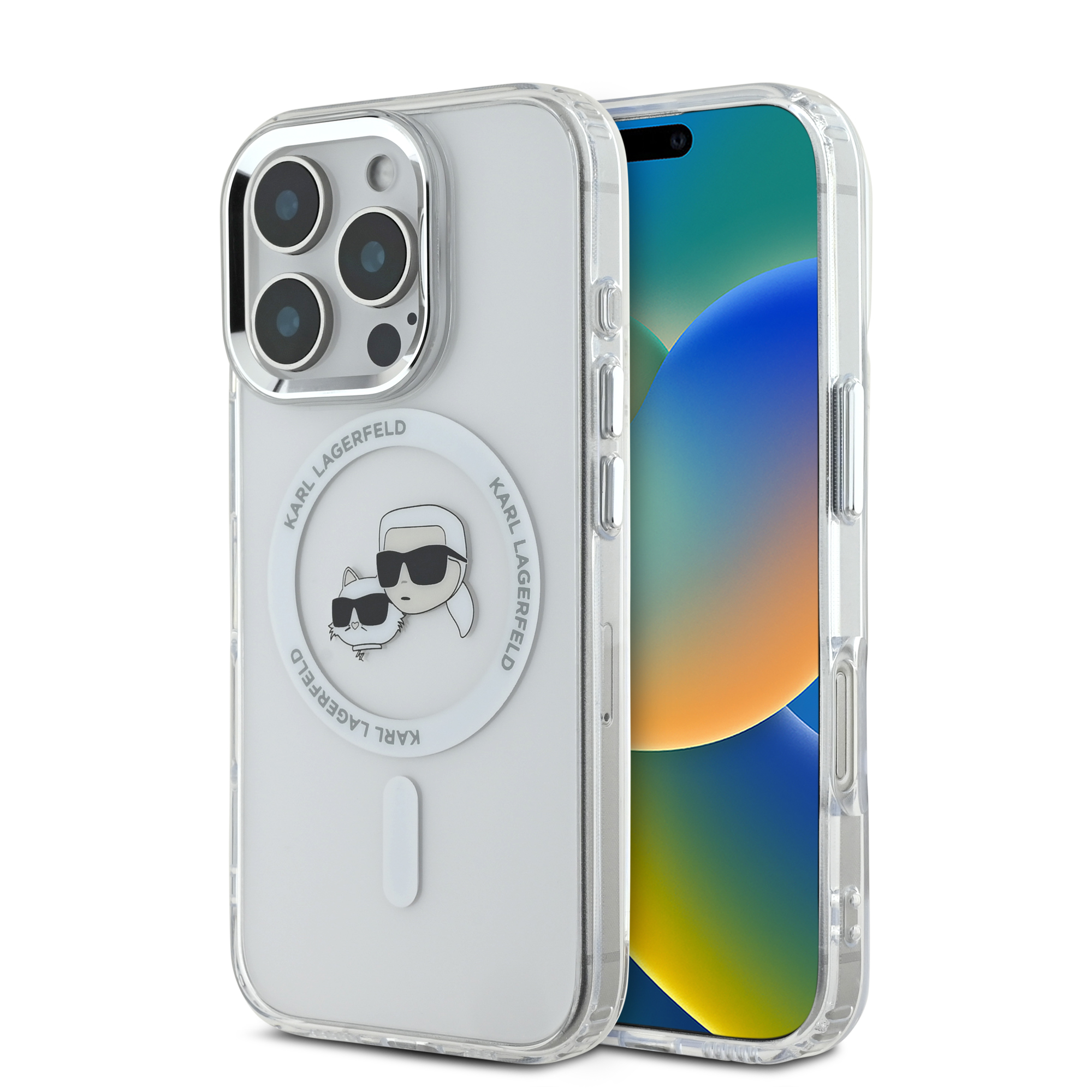 iPhone 16 Pro Max - KARL LAGERFELD Hard Case MagSafe IML Metal KC Heads White