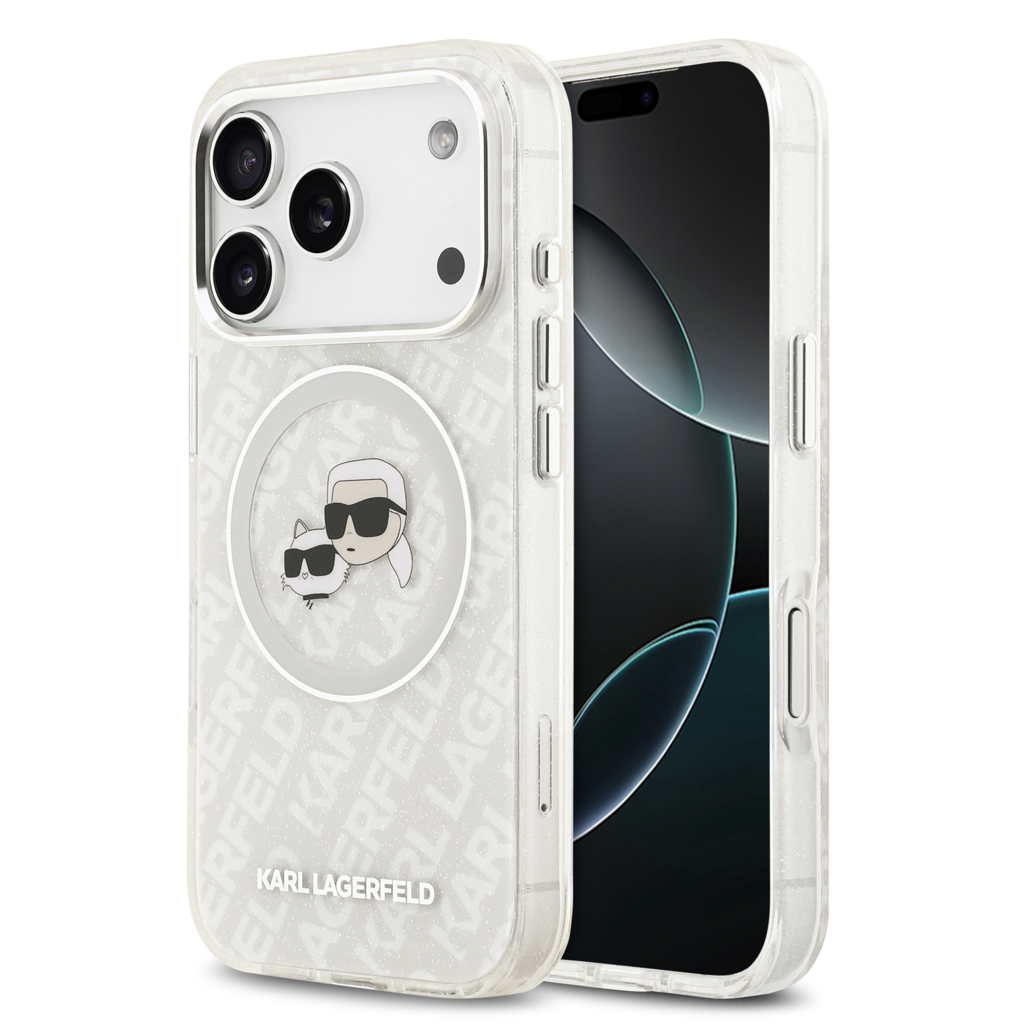 iPhone 17 Pro - KARL LAGERFELD Glitter Karl&Choupette Heads Grey