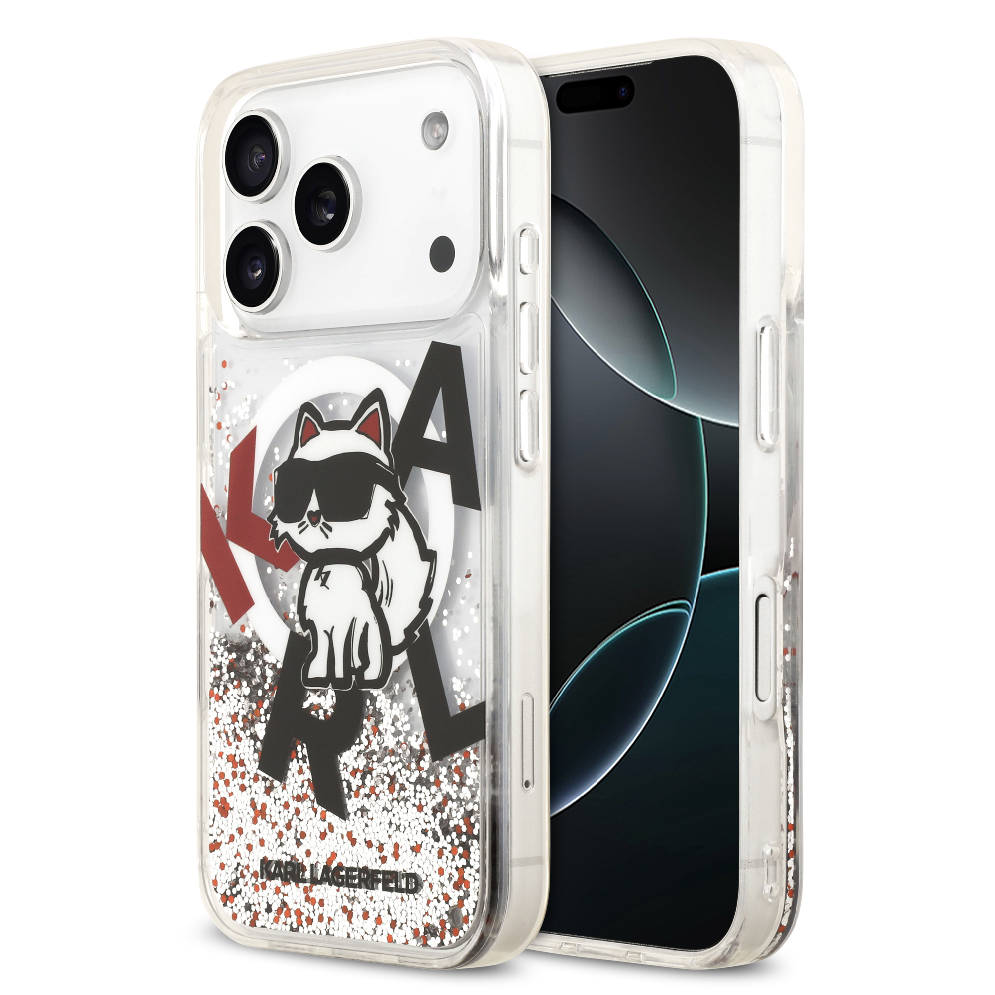 iPhone 17 Pro - KARL LAGERFELD Liquid Glitter With Scattered Choupette Transparent