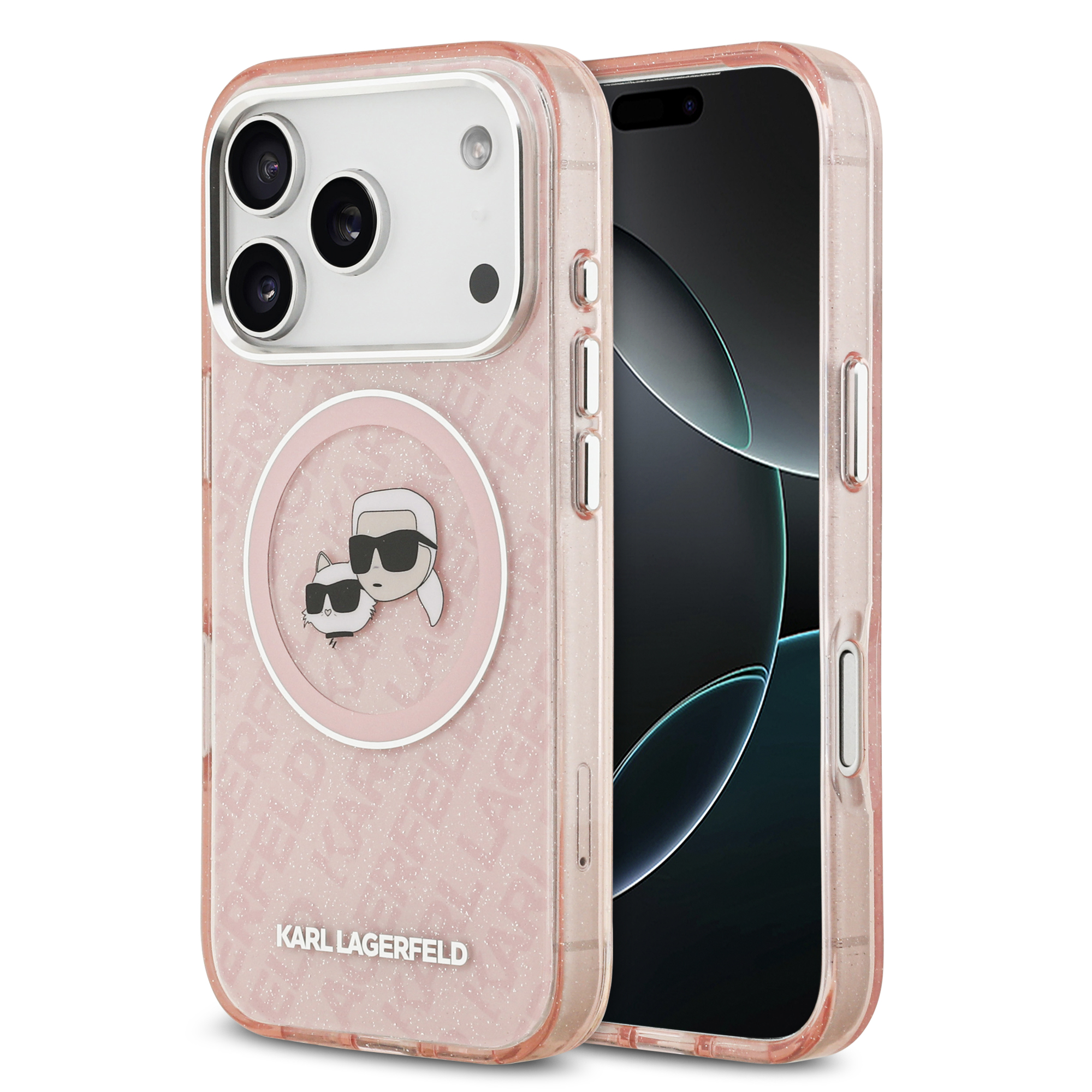 iPhone 17 Pro Max - KARL LAGERFELD Glitter Karl&Choupette Heads Pink - 2