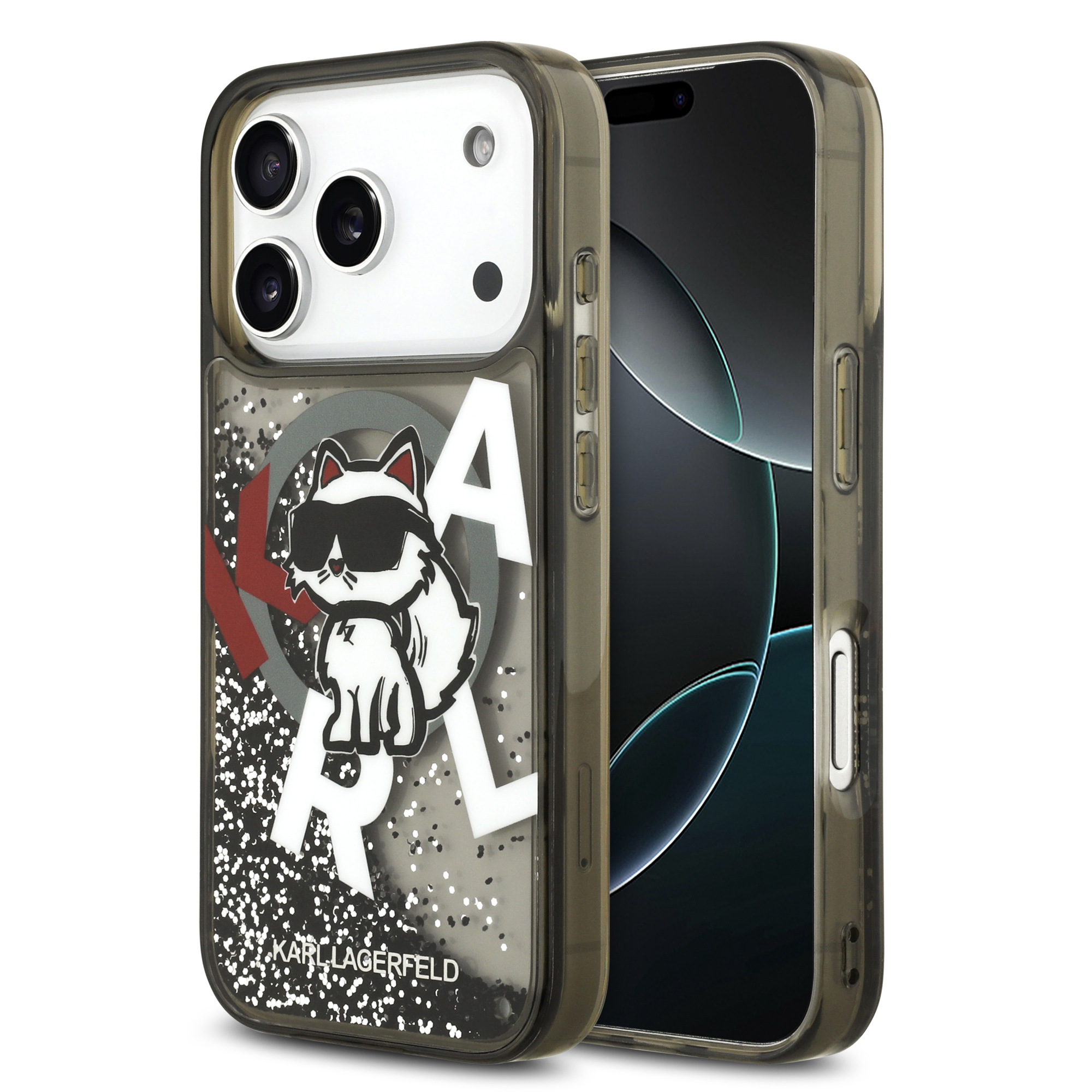 iPhone 17 Pro Max - KARL LAGERFELD Liquid Glitter Choupette Logo Black - 2