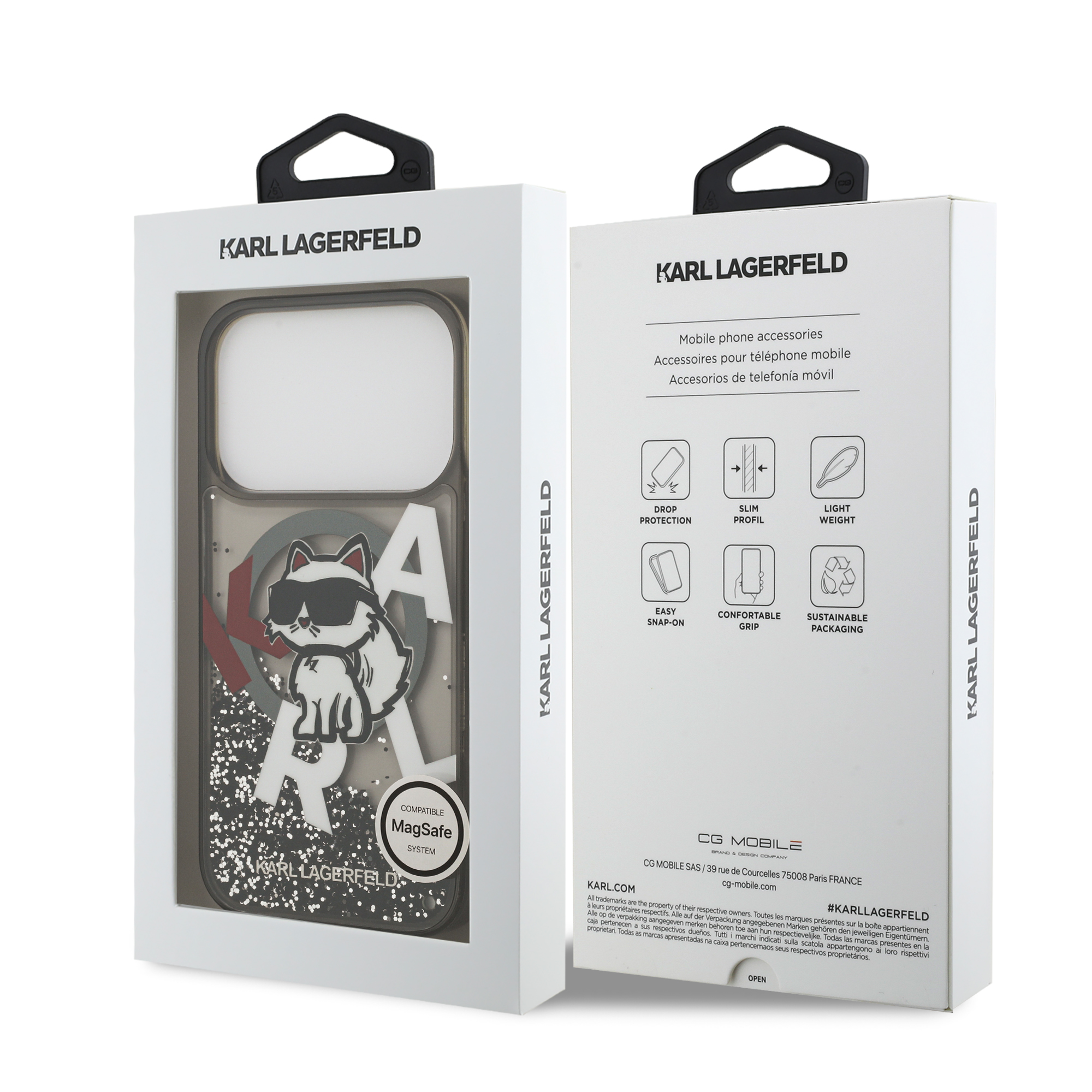 iPhone 17 Pro Max - KARL LAGERFELD Liquid Glitter Choupette Logo Black - 8