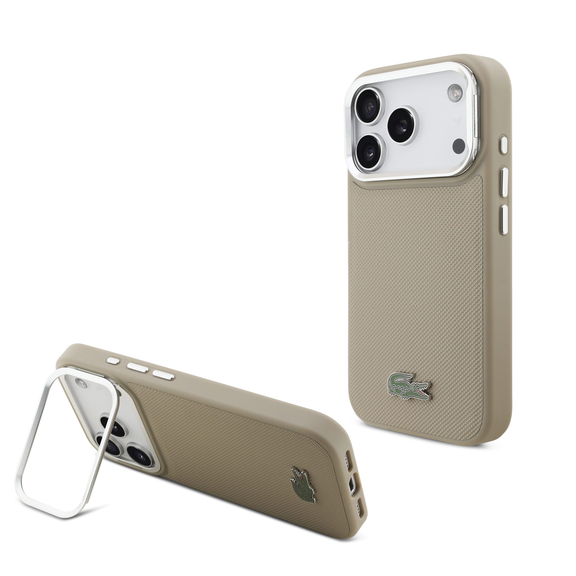 iPhone 17 Pro - LACOSTE Petit Pique PU Stand Function Taupe - 2