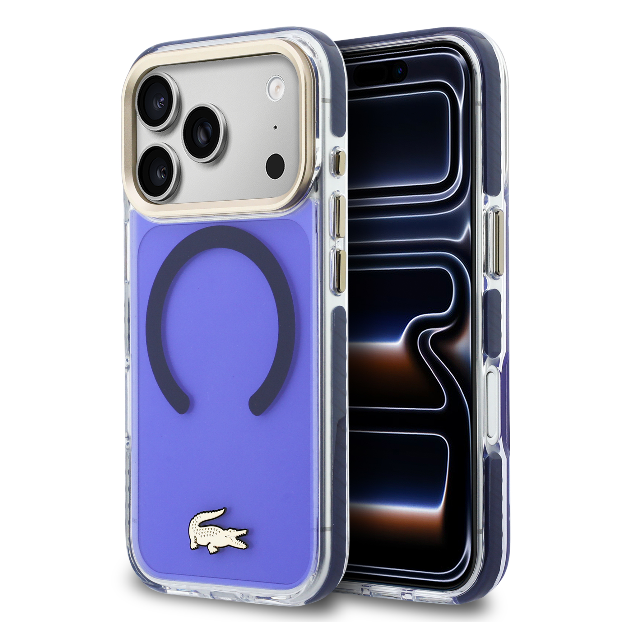 iPhone 17 Pro - LACOSTE Shockproof Frosted Gold Logo Marine - 2
