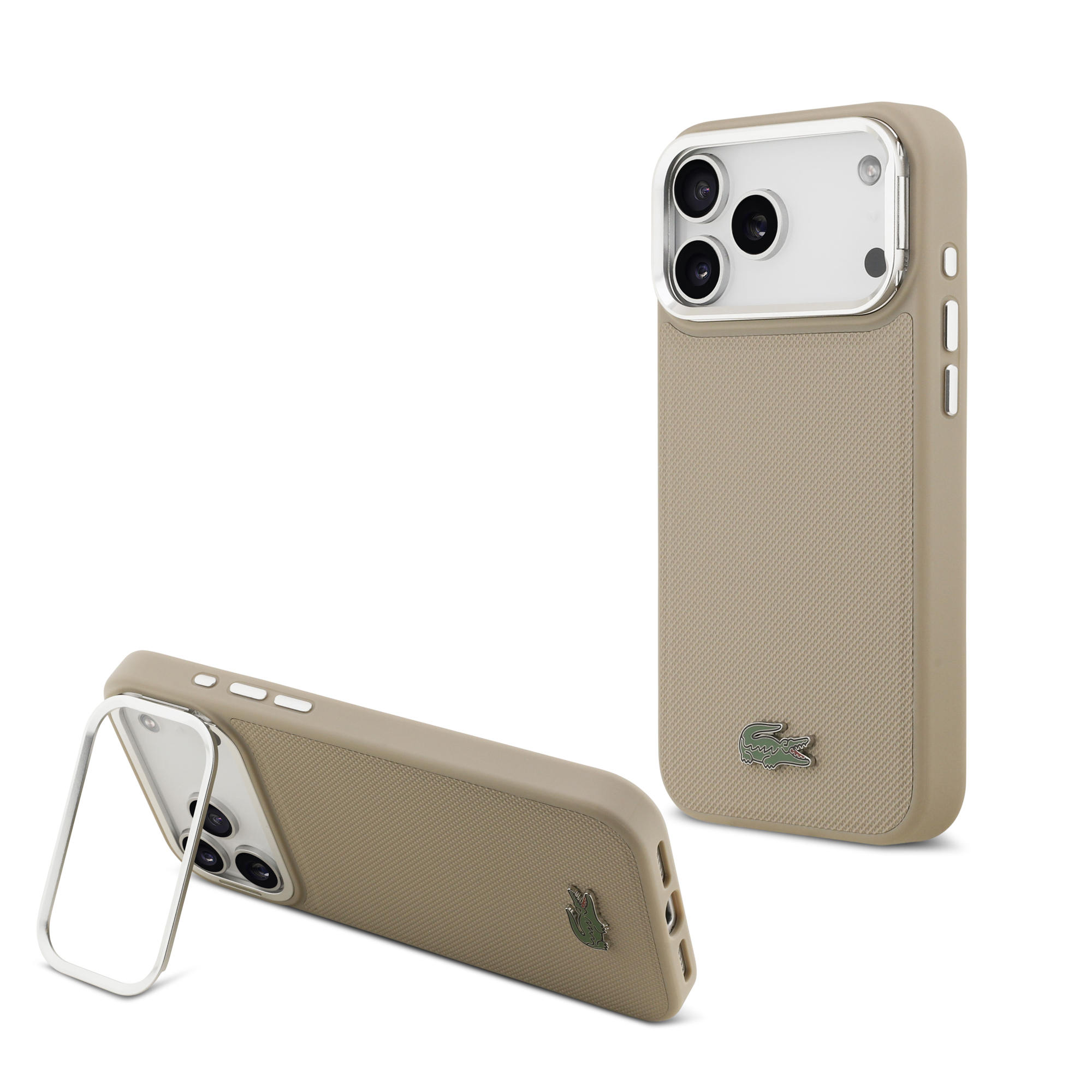 iPhone 17 Pro Max - LACOSTE Petit Pique PU Stand Function Taupe - 2
