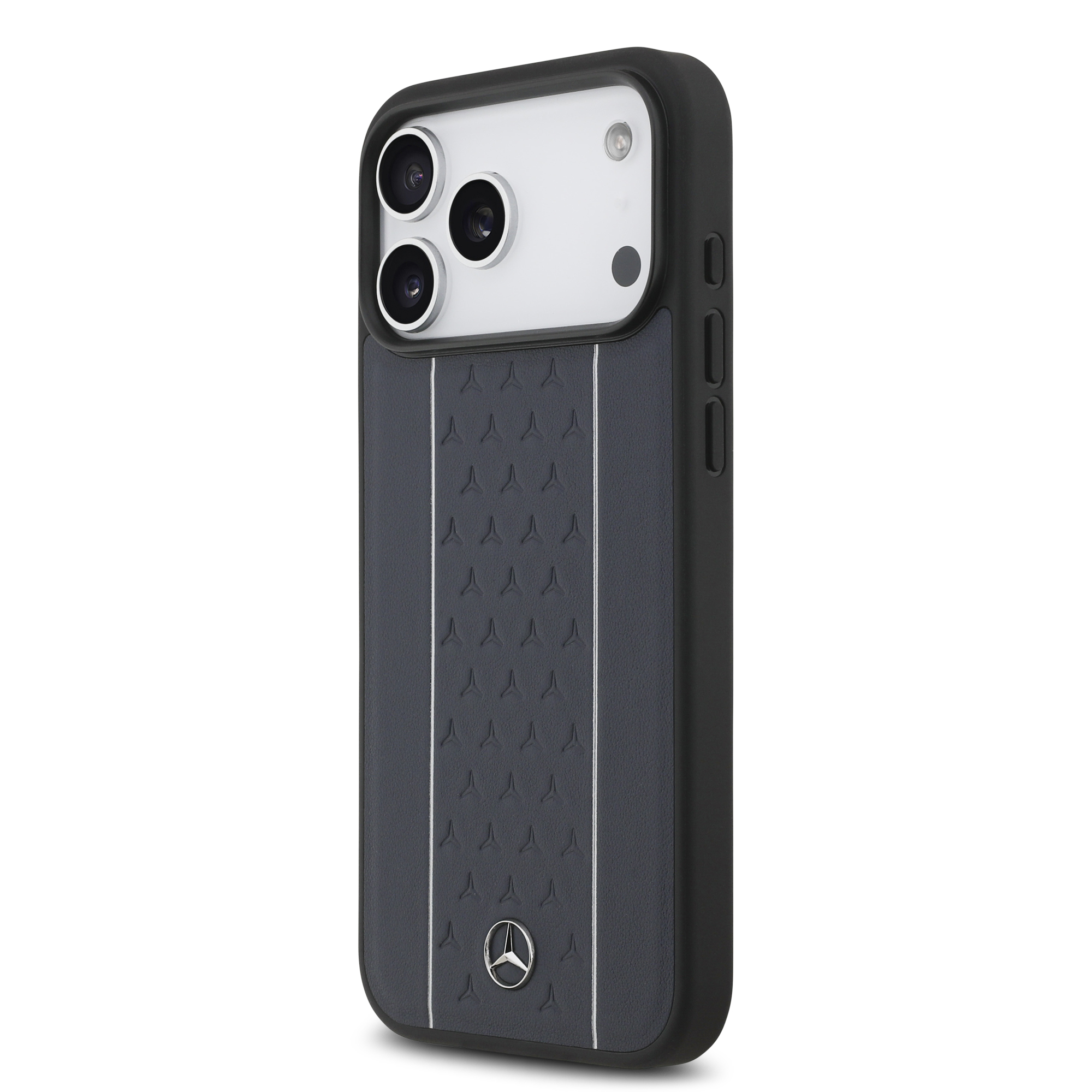 iPhone 17 Pro Max - MERCEDES BENZ Leather Star Vertical Stripes Blue/Silver - 2