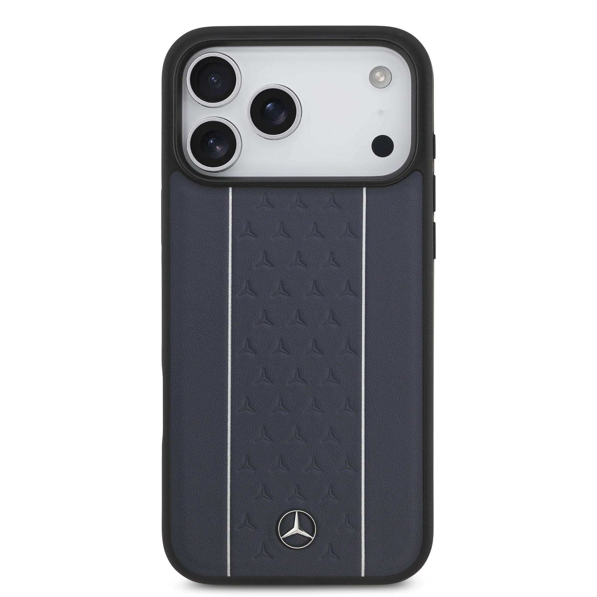 iPhone 17 Pro Max - MERCEDES BENZ Leather Star Vertical Stripes Blue/Silver - 3