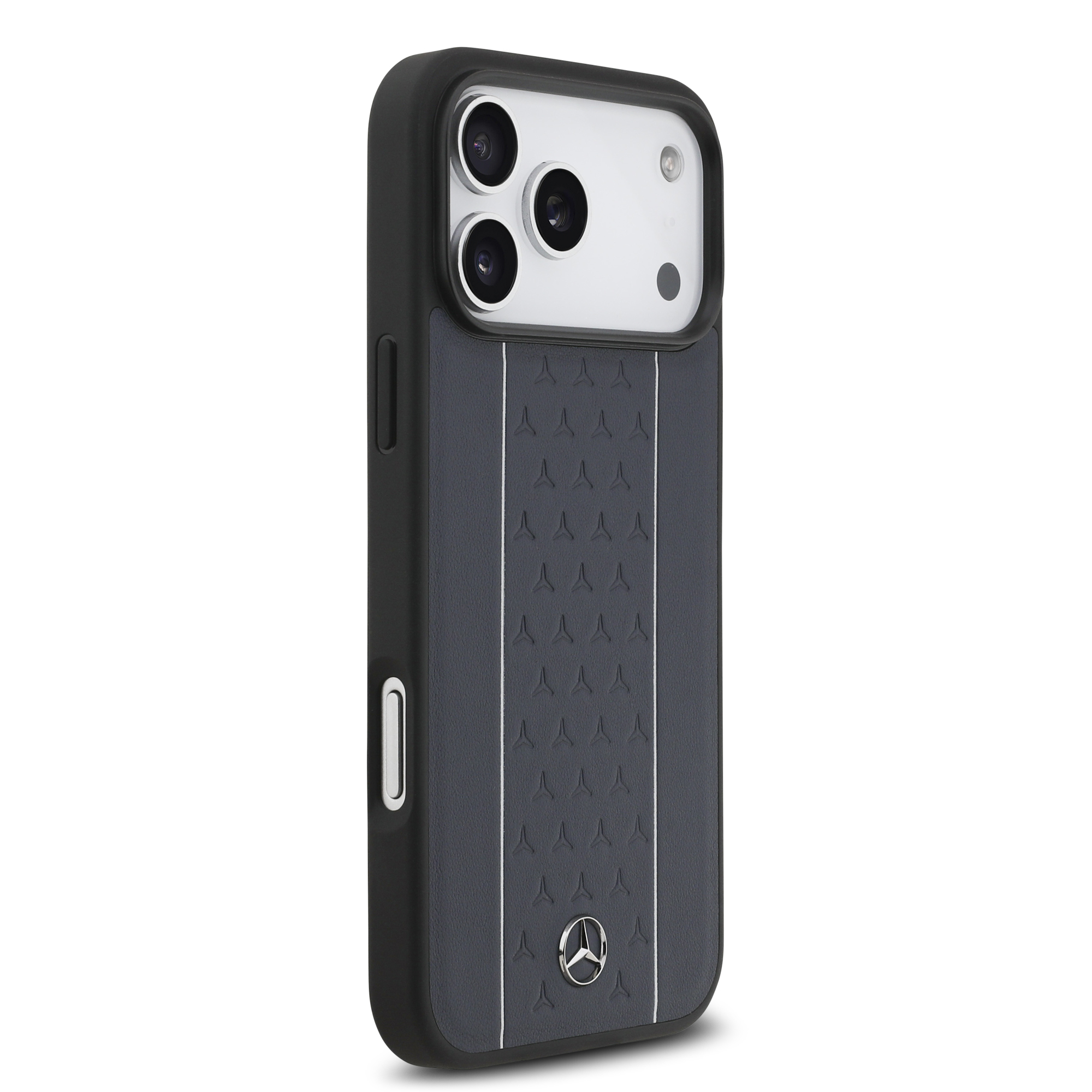 iPhone 17 Pro Max - MERCEDES BENZ Leather Star Vertical Stripes Blue/Silver - 4