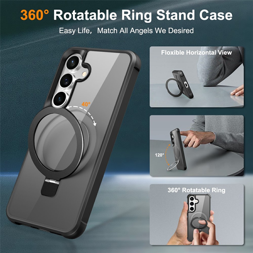 SS Gxy S26 Plus - Magnetic Ring Holder Kickstand Black Transparent - 2