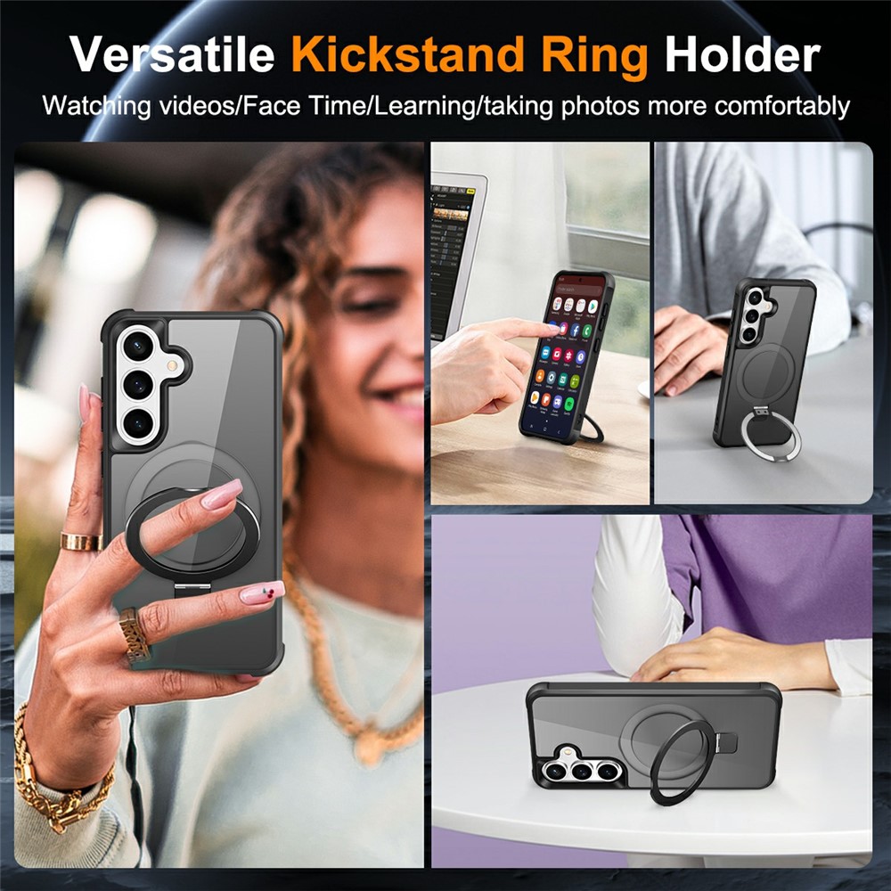 SS Gxy S26 Plus - Magnetic Ring Holder Kickstand Black Transparent - 4