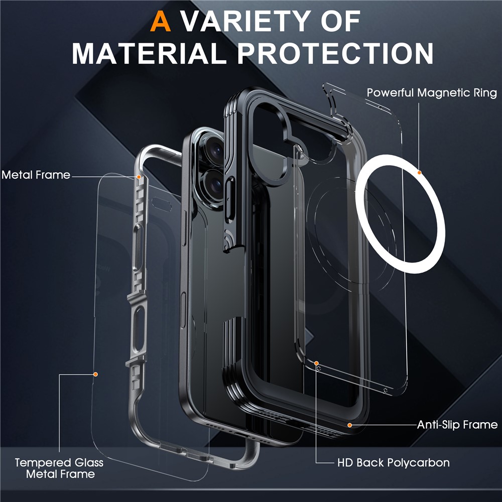 iPhone 16 - Magnetic With Tempered Galss Rugged Grey - 4