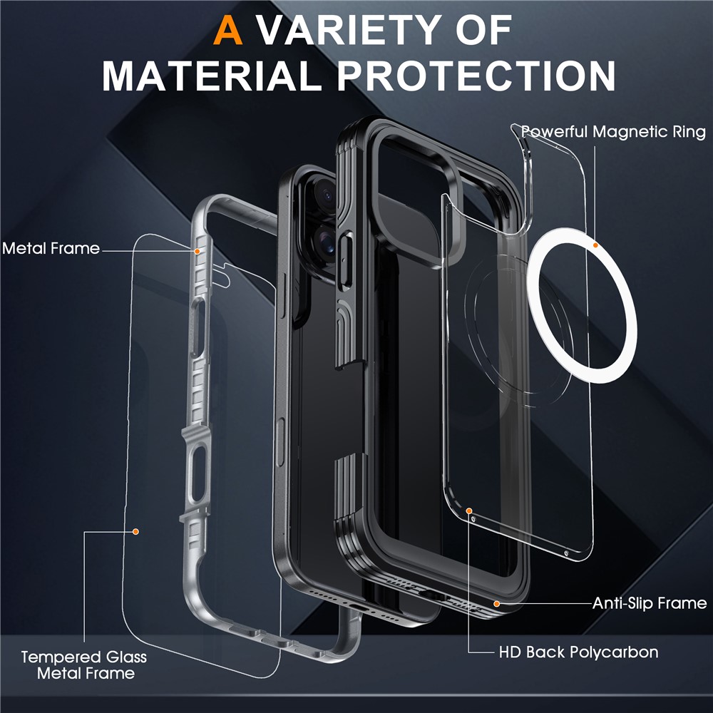 iPhone 16 Pro Max - Magnetic With Tempered Galss Rugged Black Grey - 4