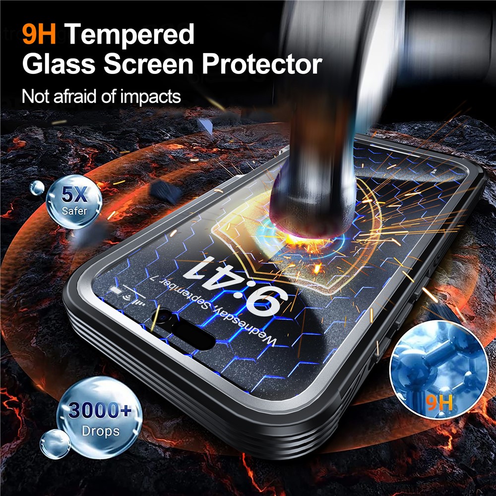 iPhone 16 Pro Max - Magnetic With Tempered Galss Rugged Black Grey - 5