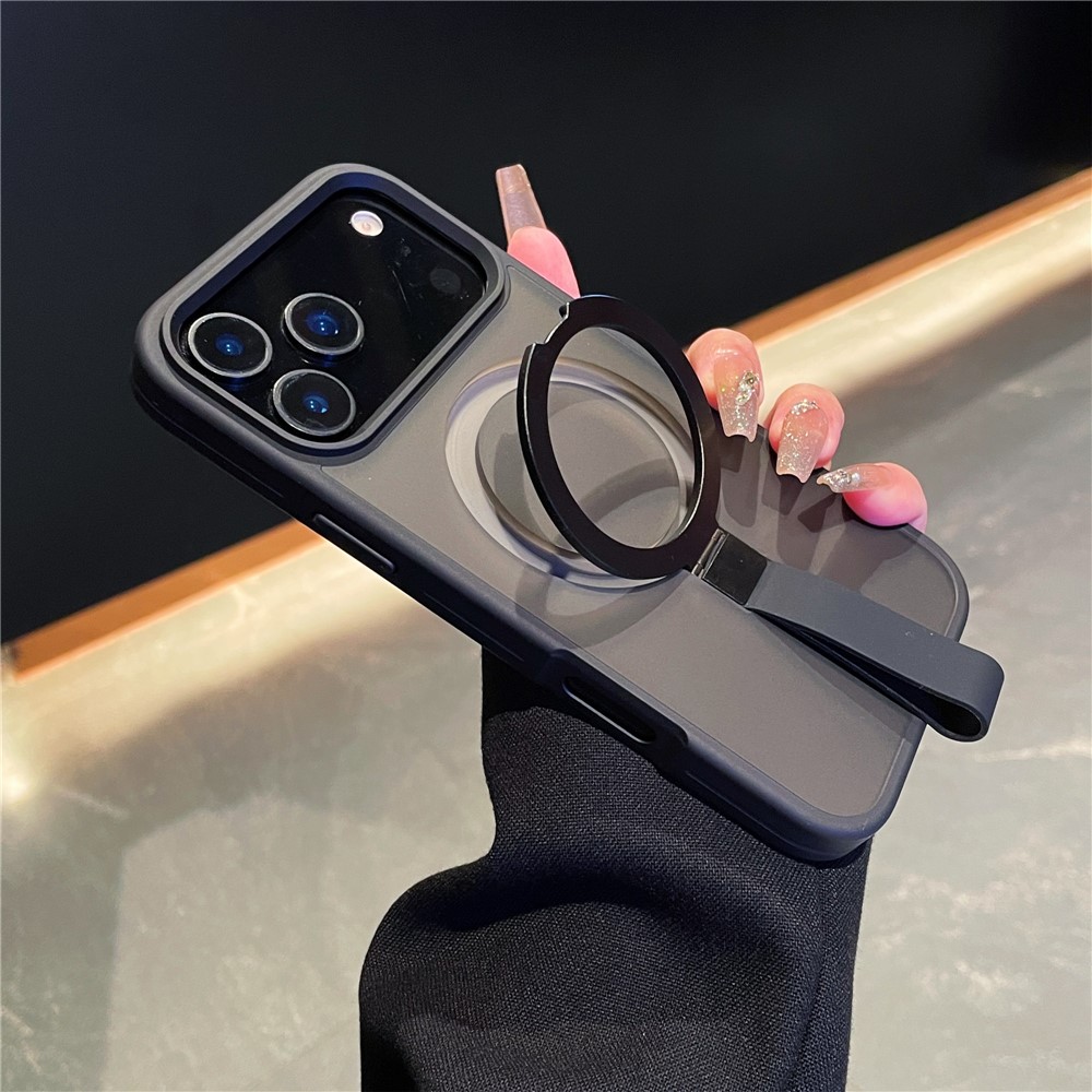 iPhone 17 Pro Max -  Integrated Lanyard Metal Ring Kickstand  Black - 2