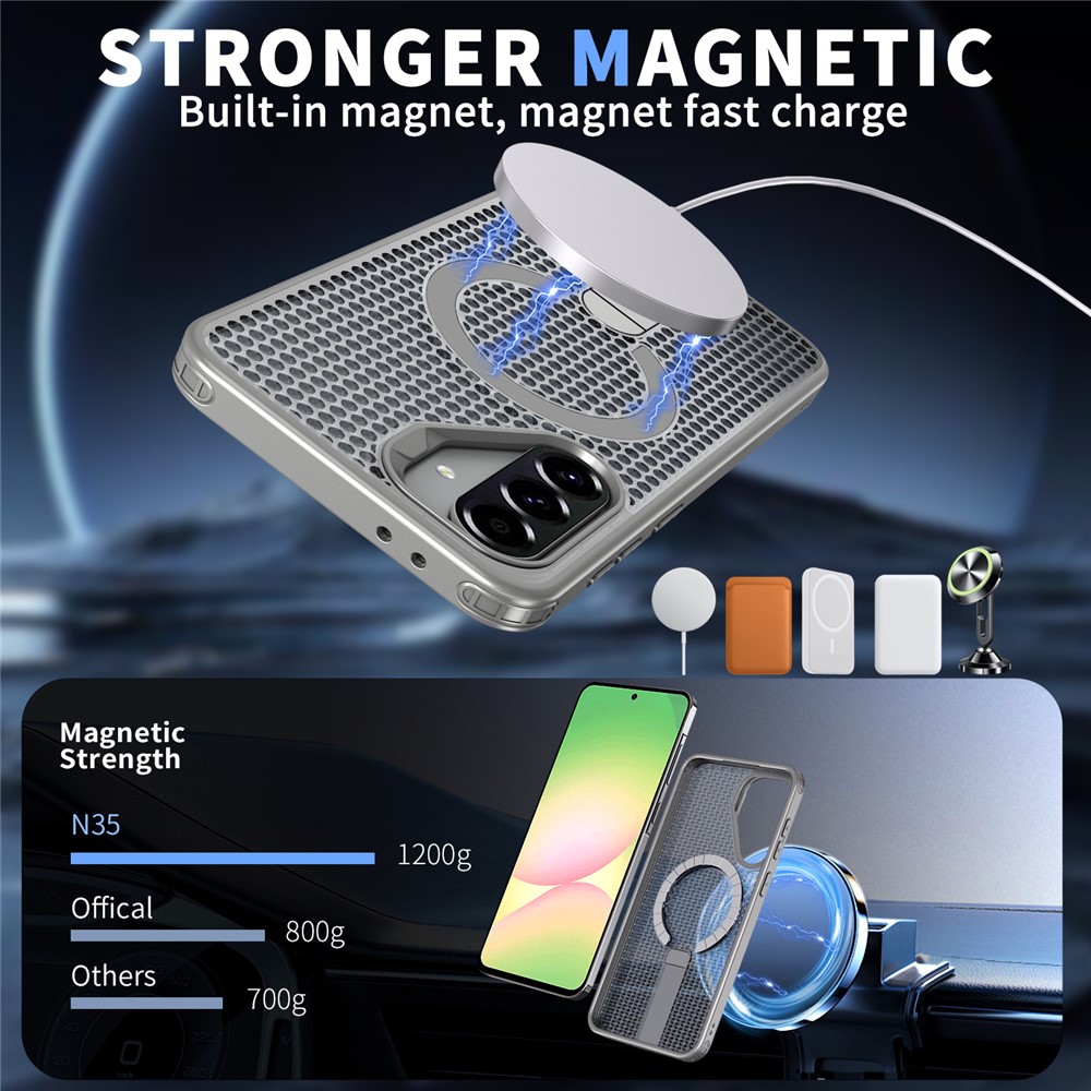 Samsung Galaxy A36/A56 - Kickstand Grid Texture Titanium Grey - 2