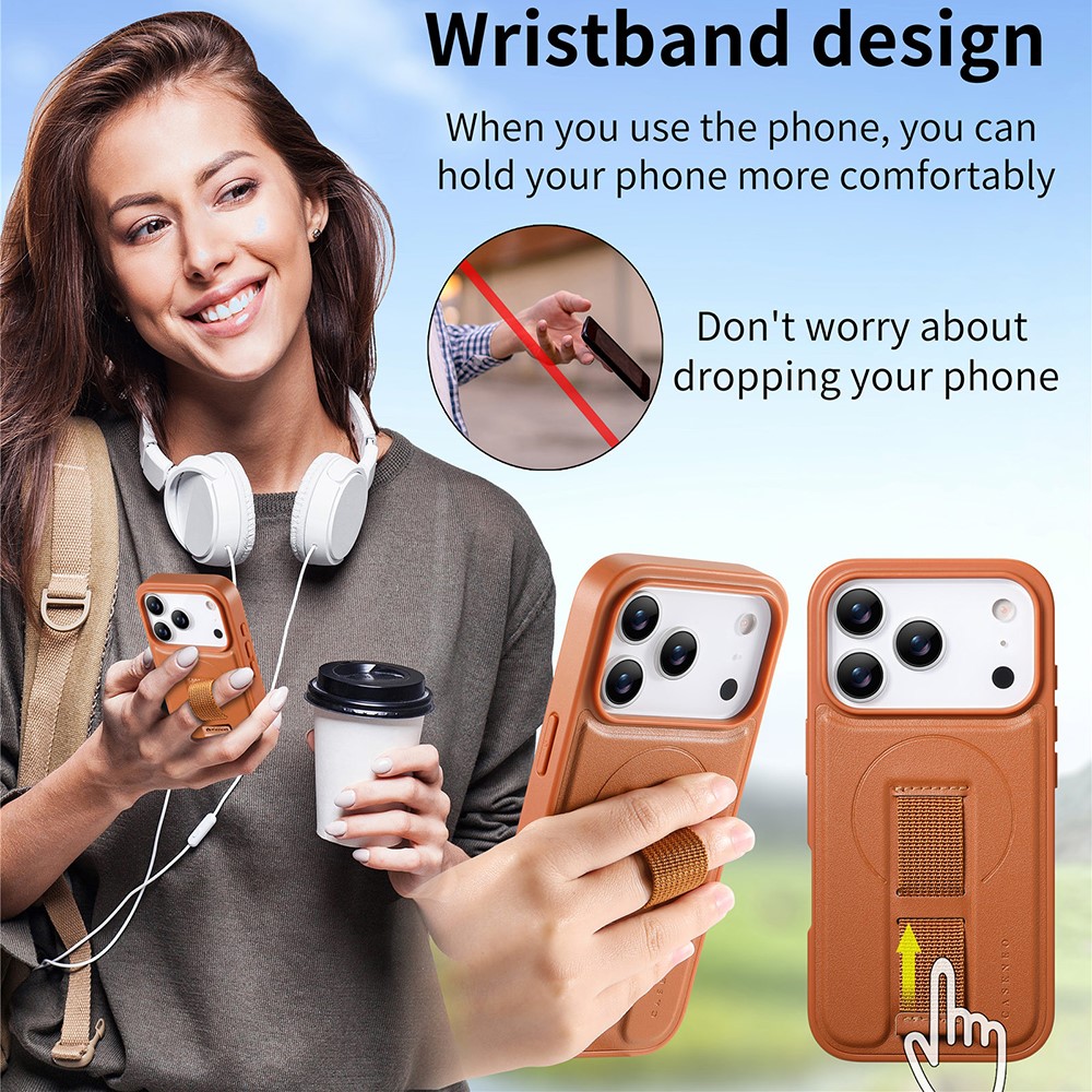 iPhone 17 Pro Max - CASENEO Leather Wristband Brown - 2