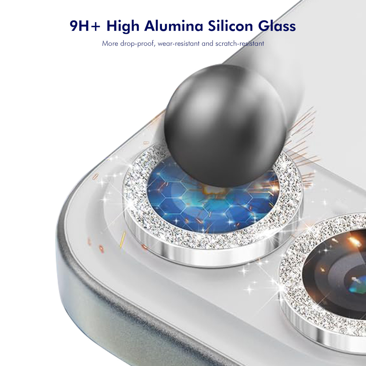 iPhone 17 Pro/17 Pro Max - ENKAY Camera Lens Glass Protector Glitter Sierra Blue - 3