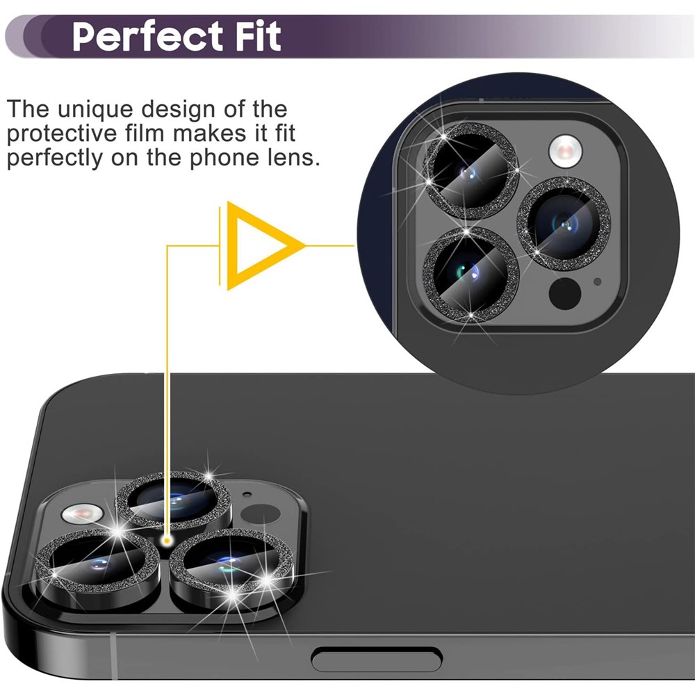 iPhone 15 Pro/15 Pro Max - Camera Lens Glass Protector Glitter Black - 2