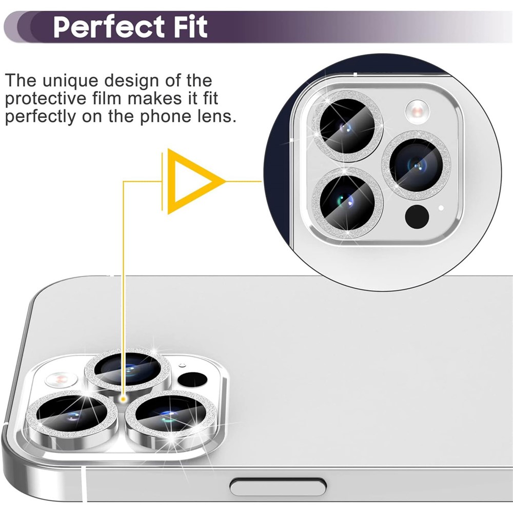 iPhone 15 Pro/15 Pro Max - Camera Lens Glass Protector Glitter Silver - 2