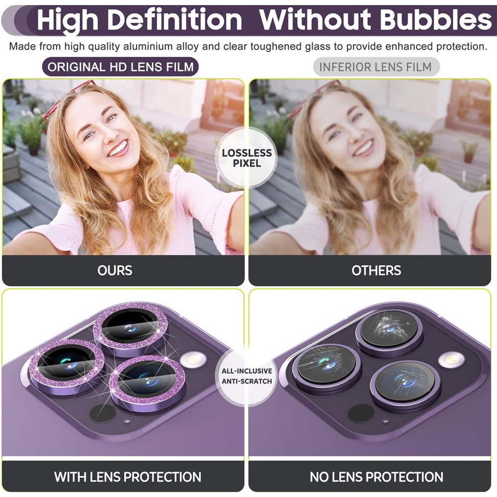 iPhone 15 Pro/15 Pro Max - Camera Lens Glass Protector Glitter Purple - 4