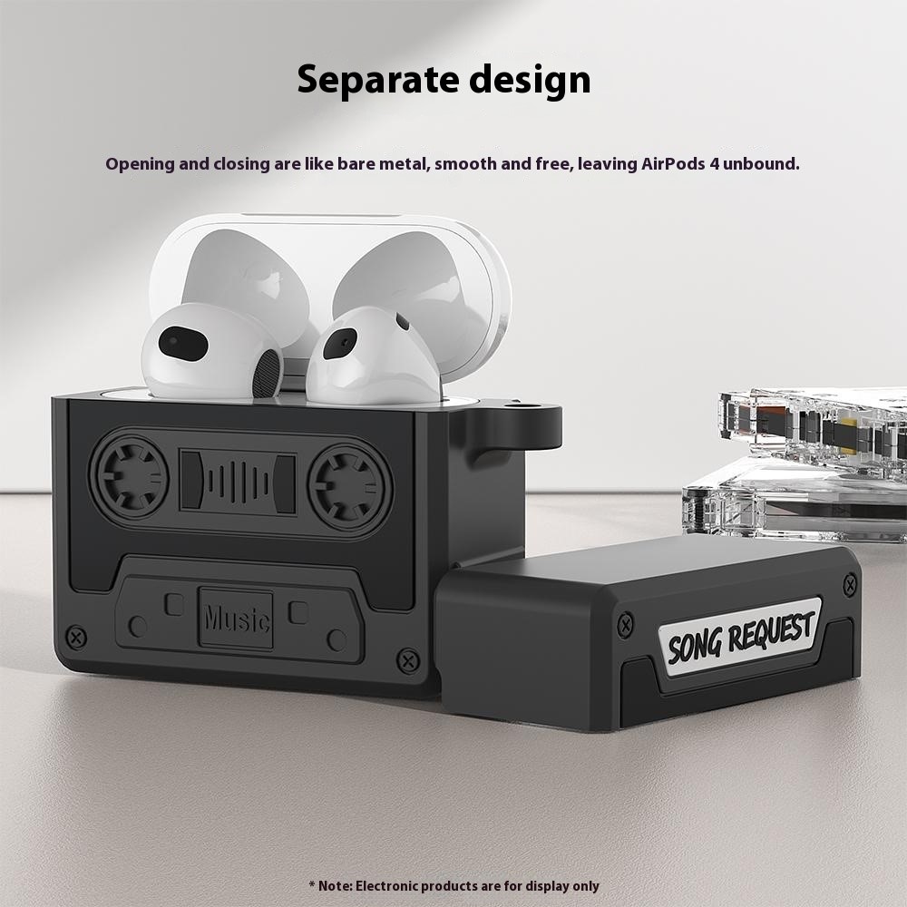 Apple AirPods 4 - Silicone 3D Cassette With Strap Black - 6