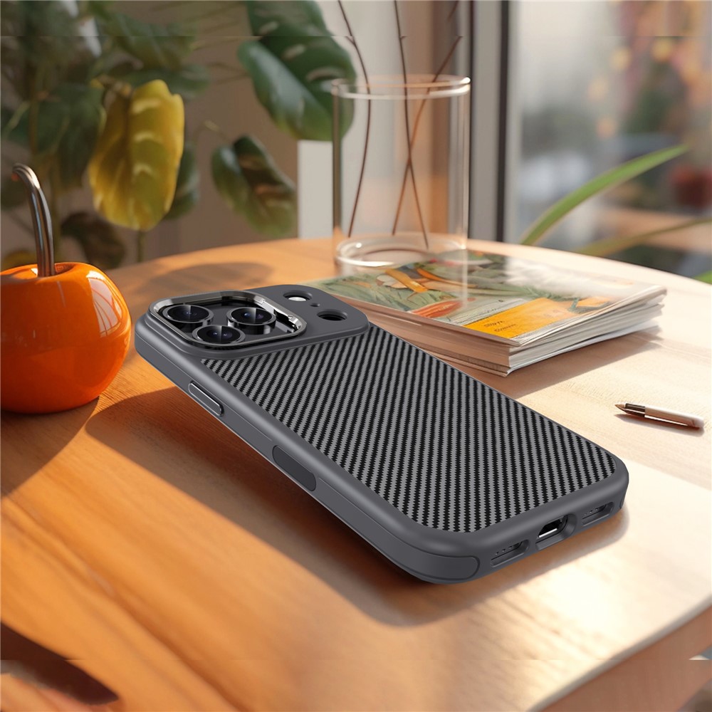iPhone 17 Pro Max - IPAKY Carbon Fiber Metal Lens Grey - 2