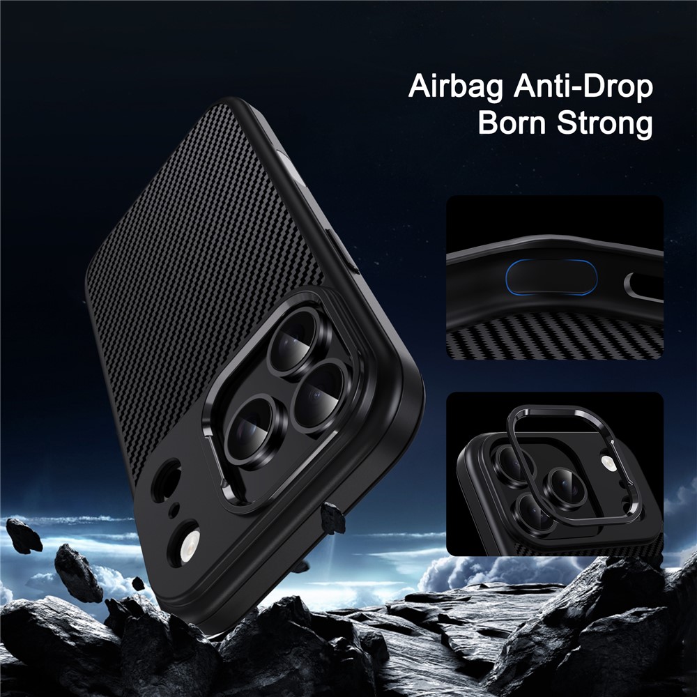 iPhone 17 Pro Max - IPAKY Carbon Fiber Metal Lens Grey - 5