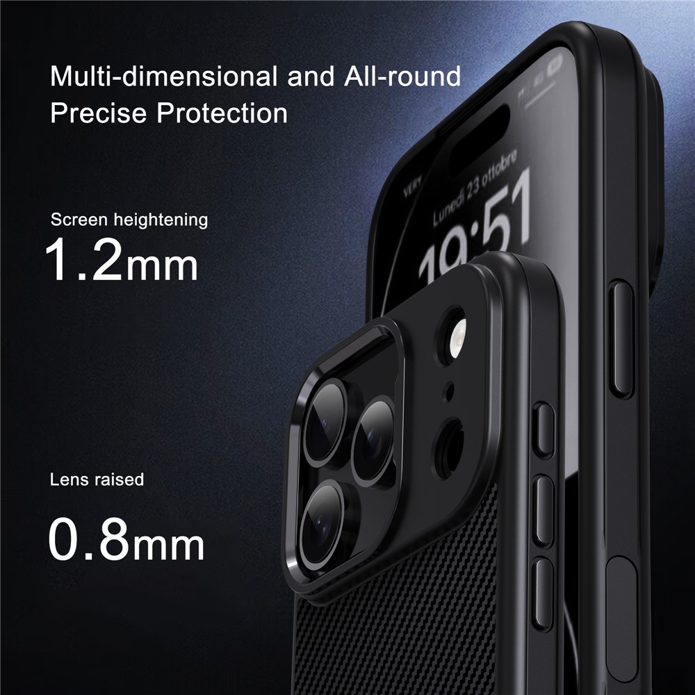 iPhone 17 Pro Max - IPAKY Carbon Fiber Metal Lens Grey - 6