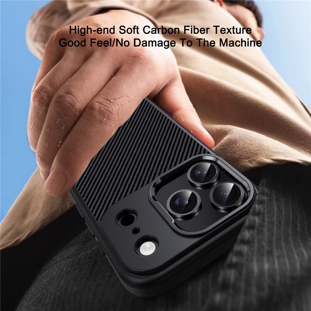 iPhone 17 Pro Max - IPAKY Carbon Fiber Metal Lens Grey - 9