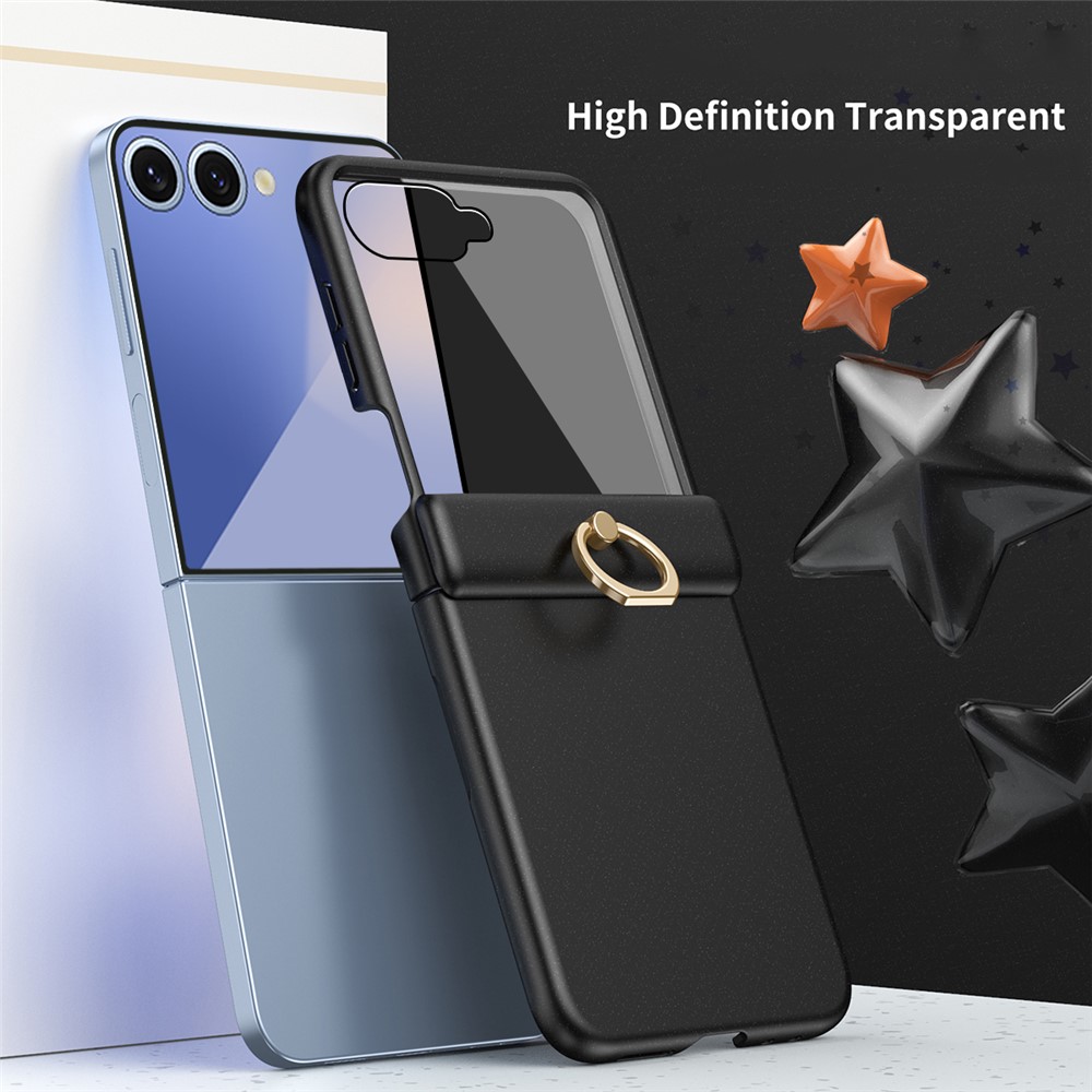 Samsung Galaxy Z Flip 7 - Hard Case With Ring Holder and Tempered Glass Black - 2