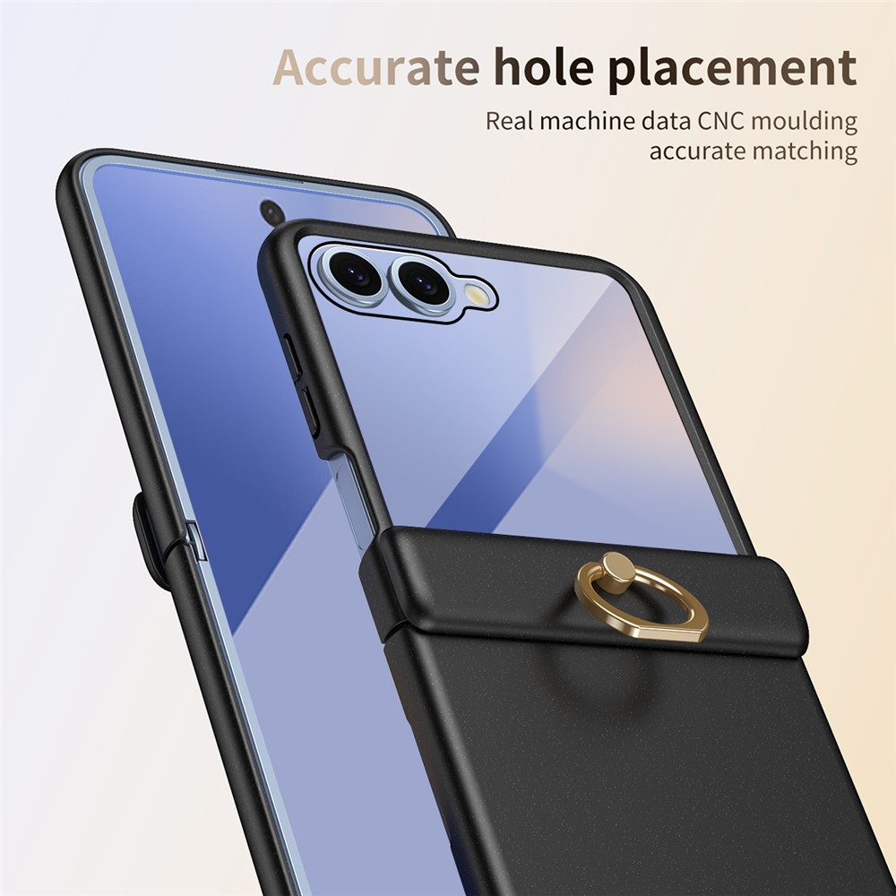 Samsung Galaxy Z Flip 7 - Hard Case With Ring Holder and Tempered Glass Black - 6