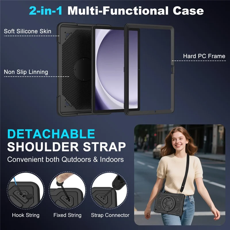 Samsung Galaxy Tab A9/A11 - Shockproof With Handle Strap Black - 3